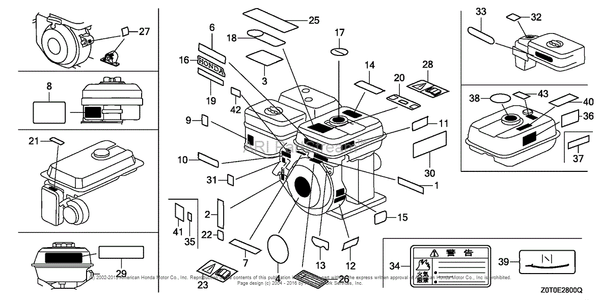 Honda Engines GX160T2 LDW ENGINE, THA, VIN# GCBRT-1000001 Parts Diagram ...