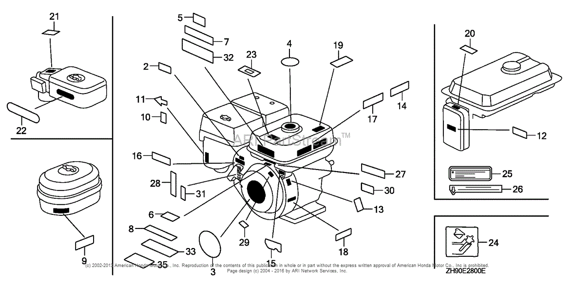 Honda Engines GX270 HAP/A ENGINE, JPN, VIN GDAD1100001 Parts Diagram for LABELS (1)