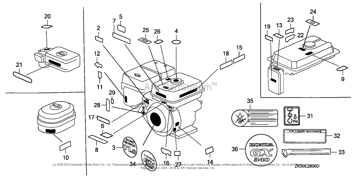 Honda Engines GX340K1 ED6/A ENGINE, JPN, VIN# GC05-3600001 TO GC05 ...