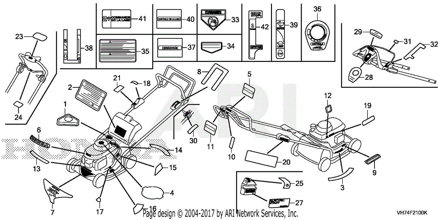 Honda Hrx217 Hxa Lawn Mower Usa Vin Gjaaa 1000001 To Gjaaa 9999999 Parts Diagram For Labels 2 7039