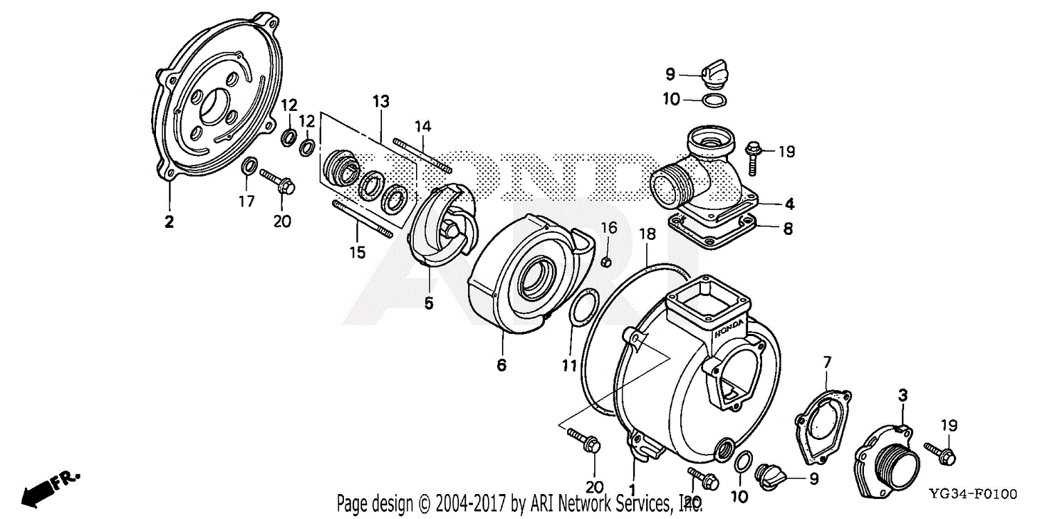 Honda Wb20xt4 A Water Pump Tha Vin Gccht 1000001 Parts Diagram For Casing Impeller Wb20xk2