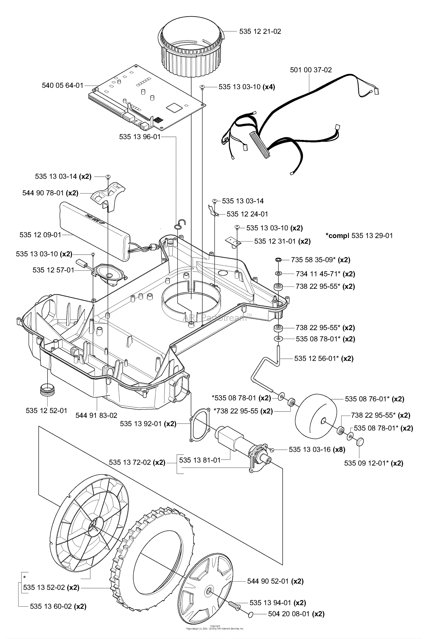 Husqvarna Auto Mower 220 AC Parts Diagram for Lower Chassis/Wheels