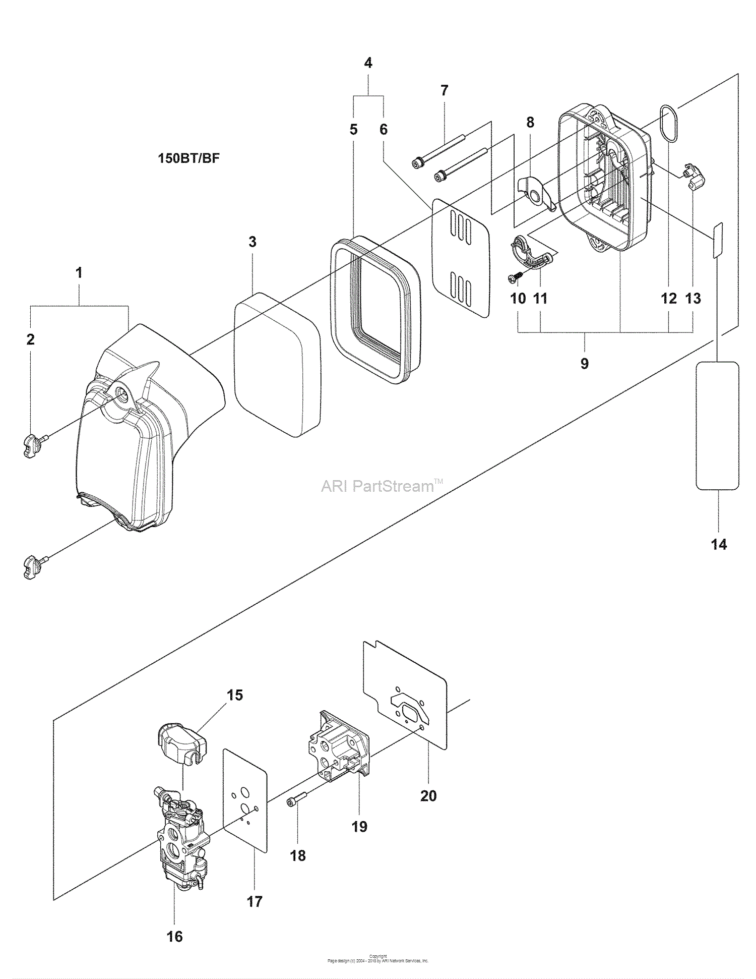 Husqvarna 150 BT (2008-10) Parts Diagram for Air Filter / Carburetor