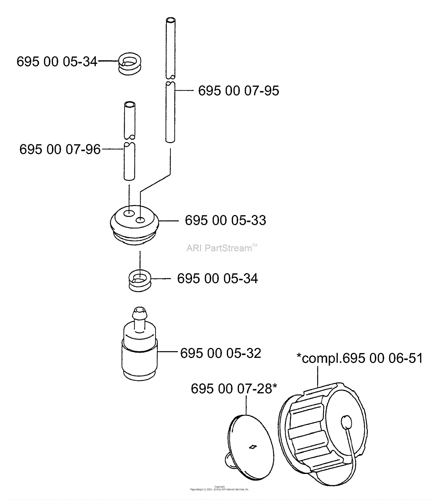 Husqvarna 165 BT (2001-06) Parts Diagram for Fuel Line / Fuel Cap