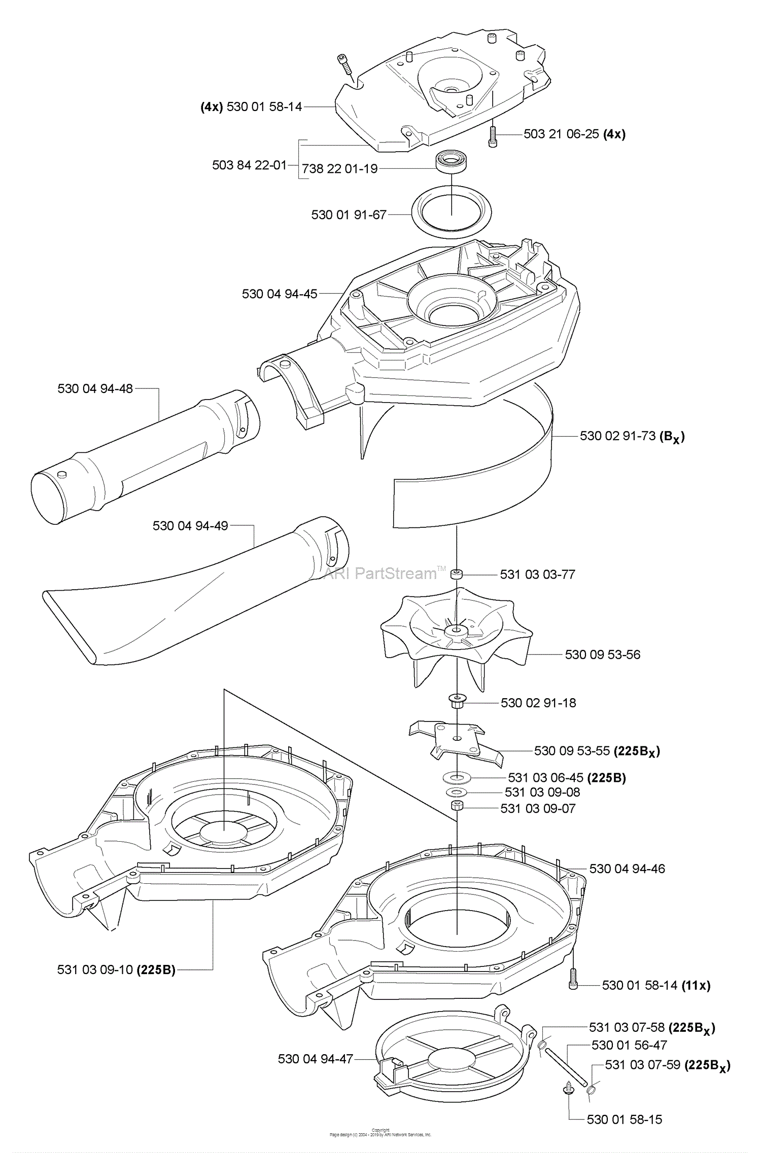 Husqvarna 225 BX (2006-09) Parts Diagram for Housing/ Impeller / Tubes