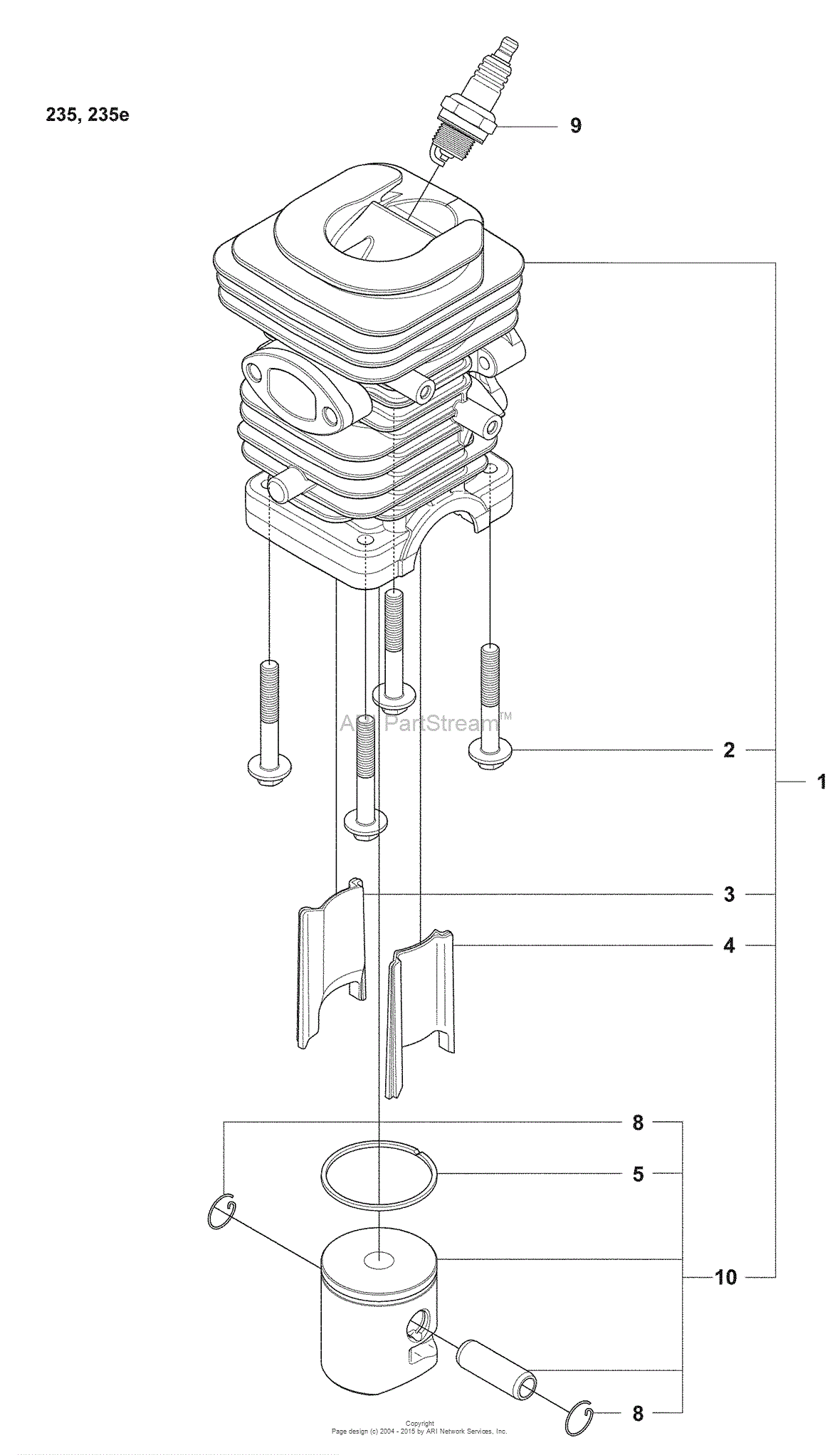 Husqvarna 235 e (2008-01) Parts Diagram for Cylinder, Piston