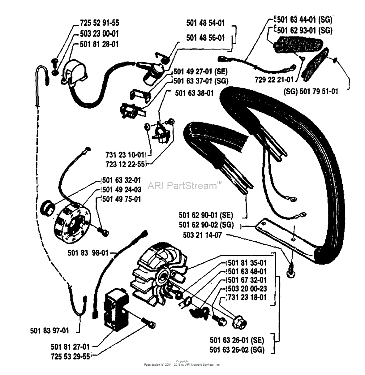 Husqvarna 238 (1984-01) Parts Diagram for Front/Handle/Ignition/Flywheel