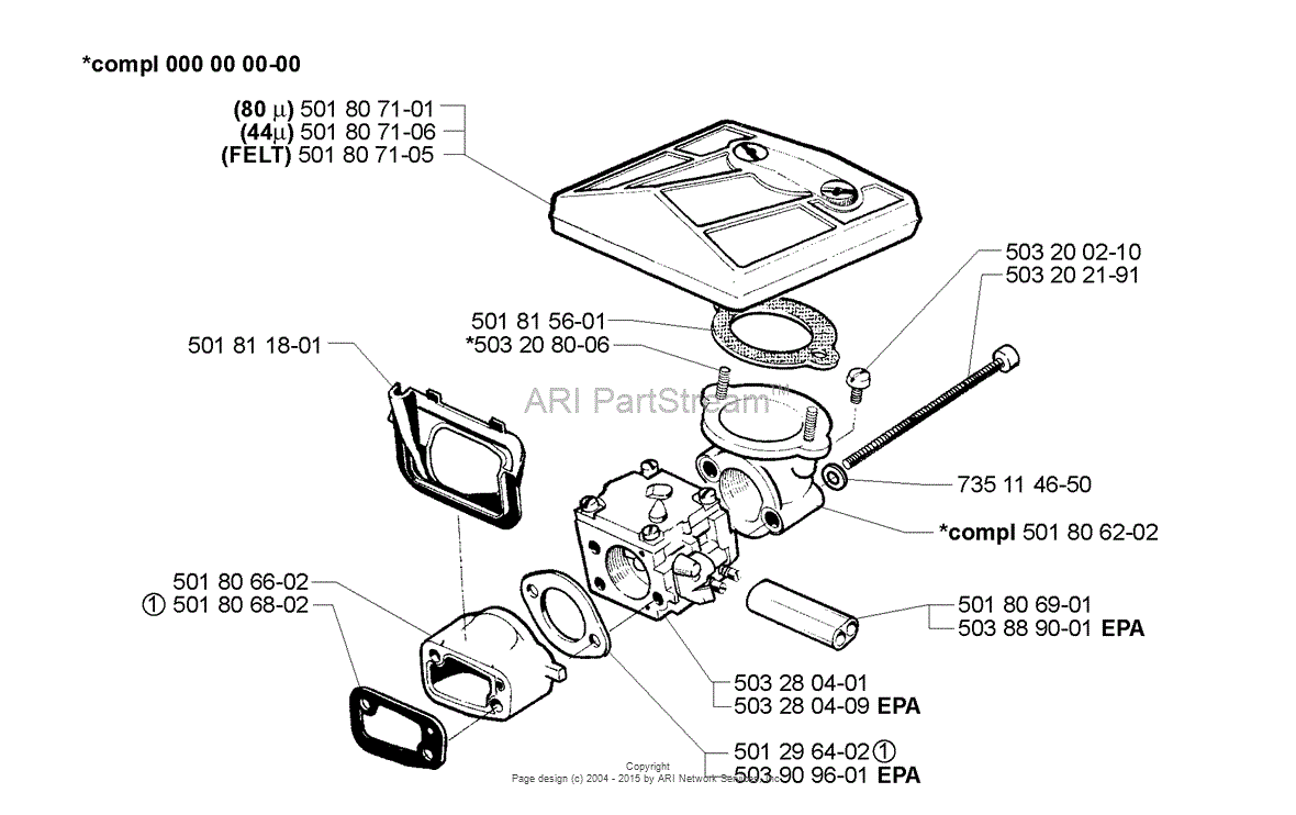 Husqvarna 288 (2001-10) Parts Diagram for Air Filter/Carburetor