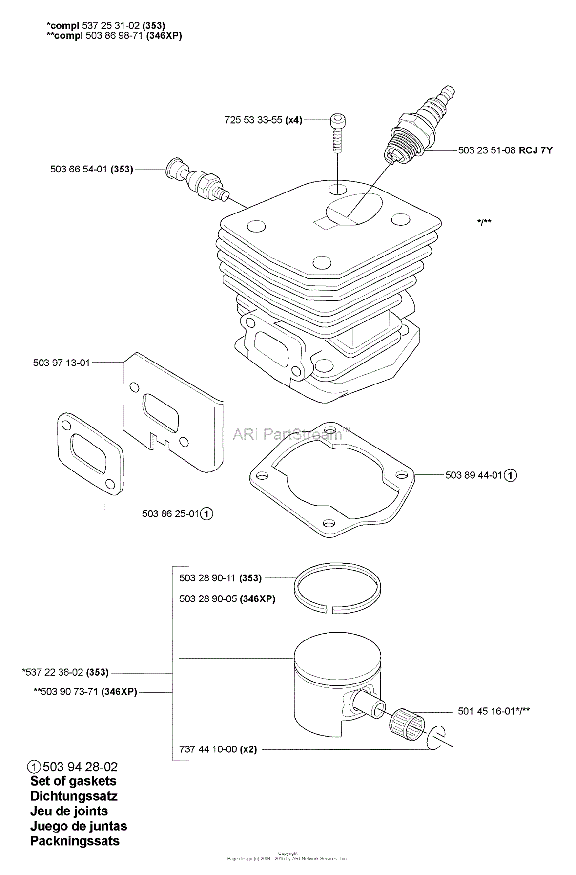 Husqvarna 346 XP (2007-02) Parts Diagram for Piston/Cylinder small engine diagram 