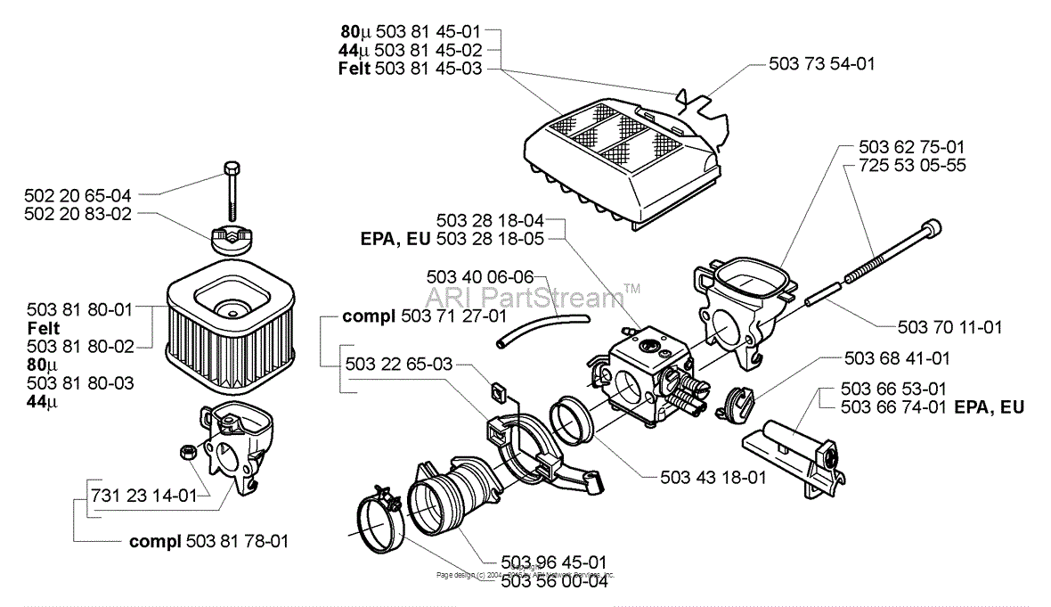 Husqvarna 372 (2005-05) Parts Diagram for Air Filter / Carburetor