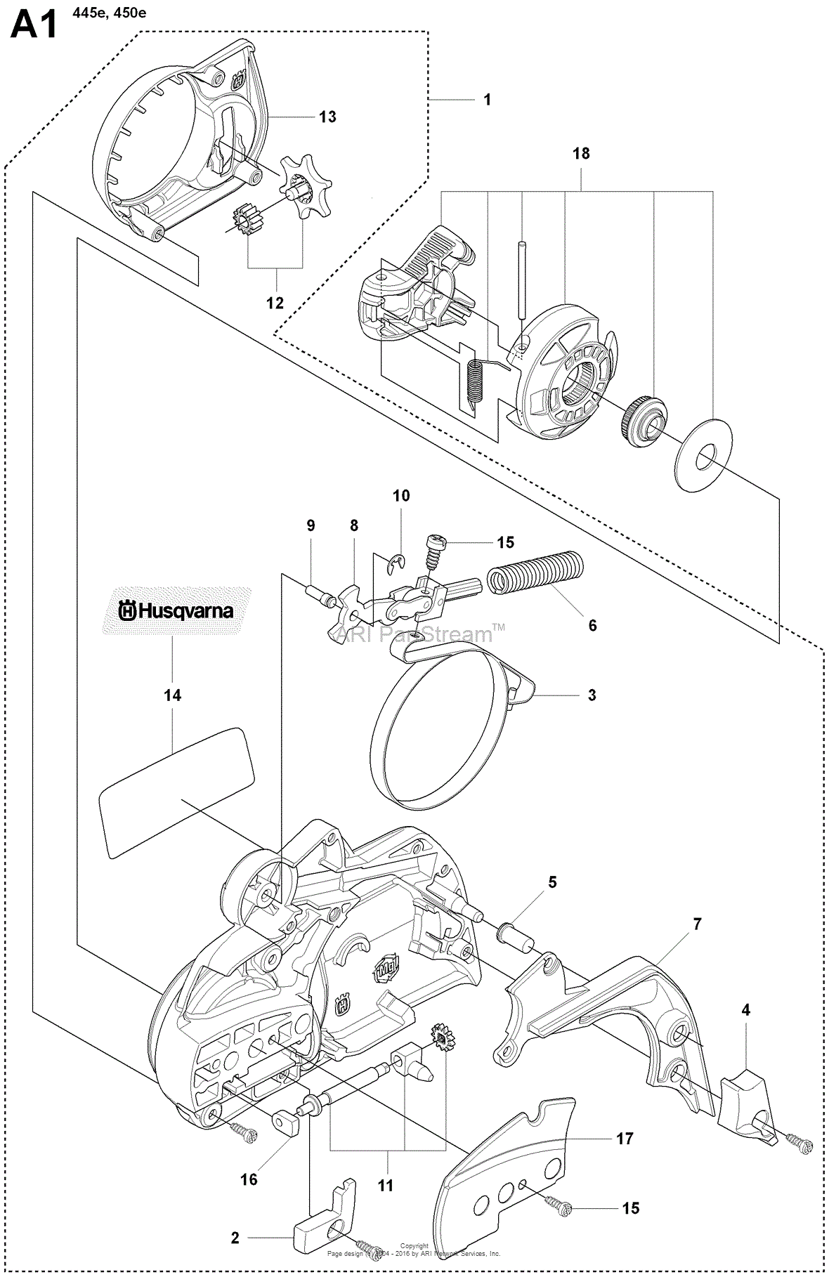 Husqvarna 445 e (200709) Parts Diagram for Toolless Chainbrake 445e, 450e