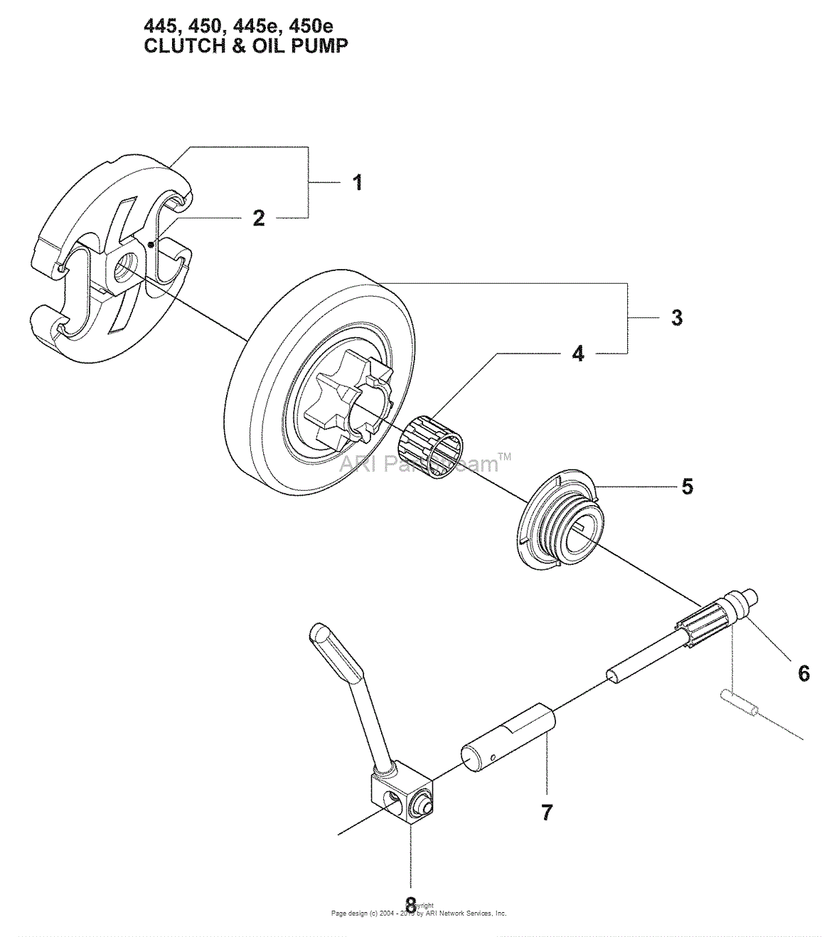 Husqvarna 445 E (2009-02) Parts Diagram for Clutch & Oil Pump kawasaki electrical diagrams 