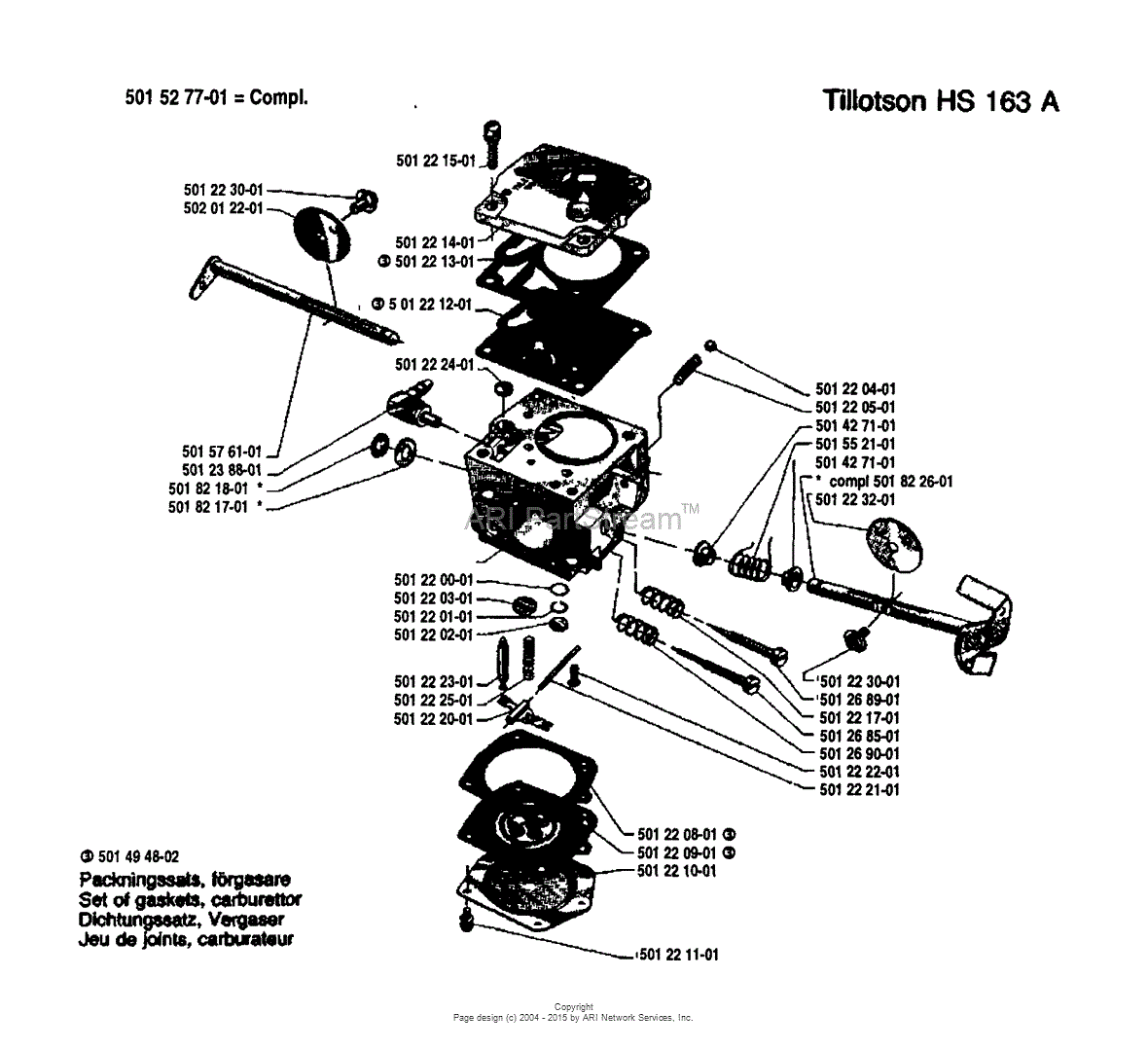 Husqvarna 61 (1981-02) Parts Diagram for Carburetor Parts (Tillotson HS