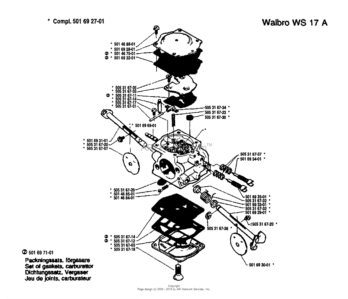 Husqvarna 61 (1981-02) Parts Diagram for Carburetor Parts (Walbro WS 17 A)