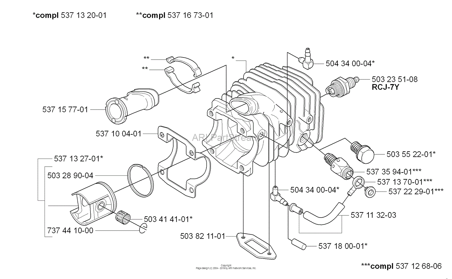 Husqvarna 338 XPT (2006-09) Parts Diagram for Piston/Cylinder