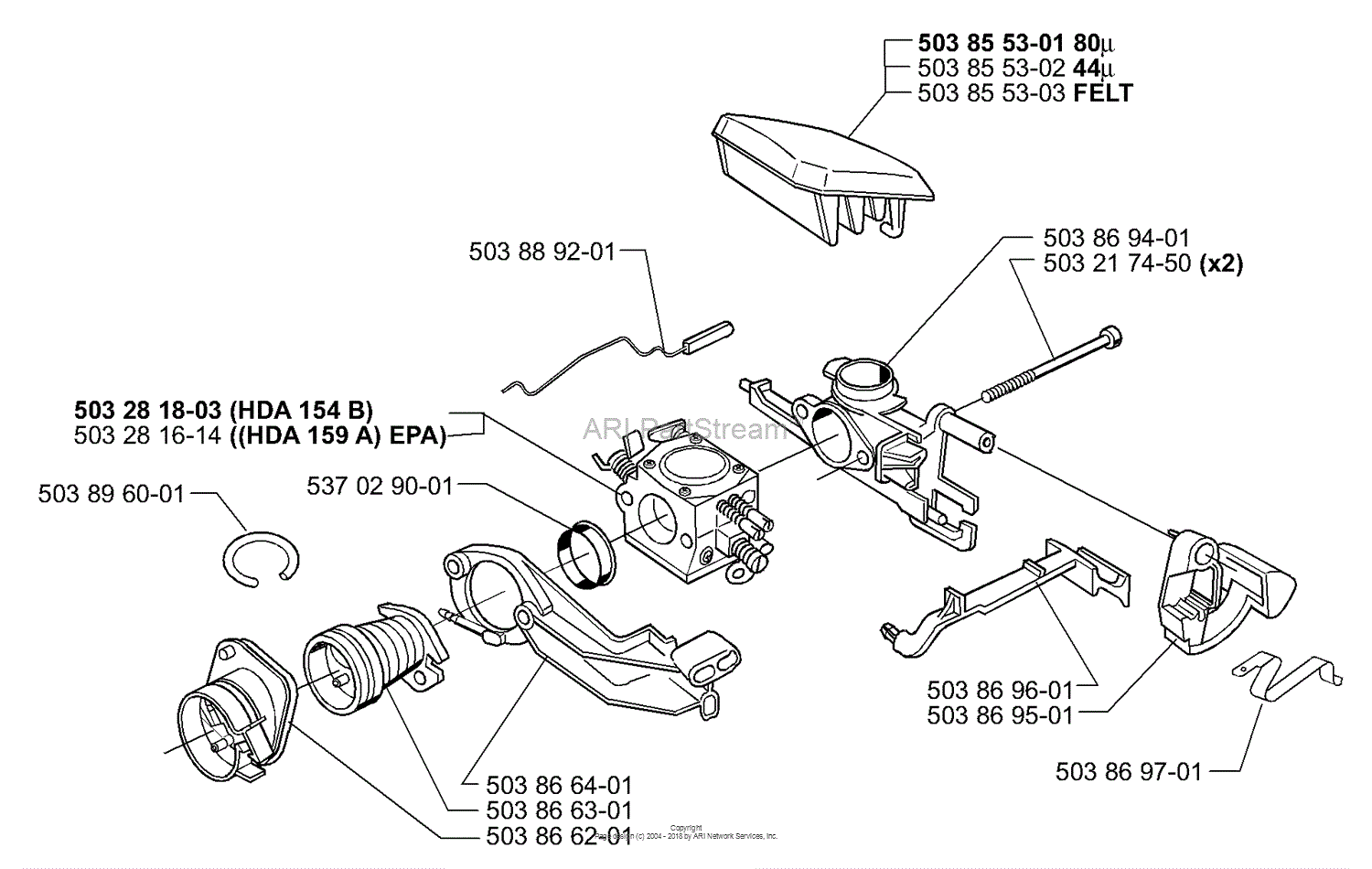 Husqvarna 345 EPA (1999-09) Parts Diagram for Air Filter/Carburetor