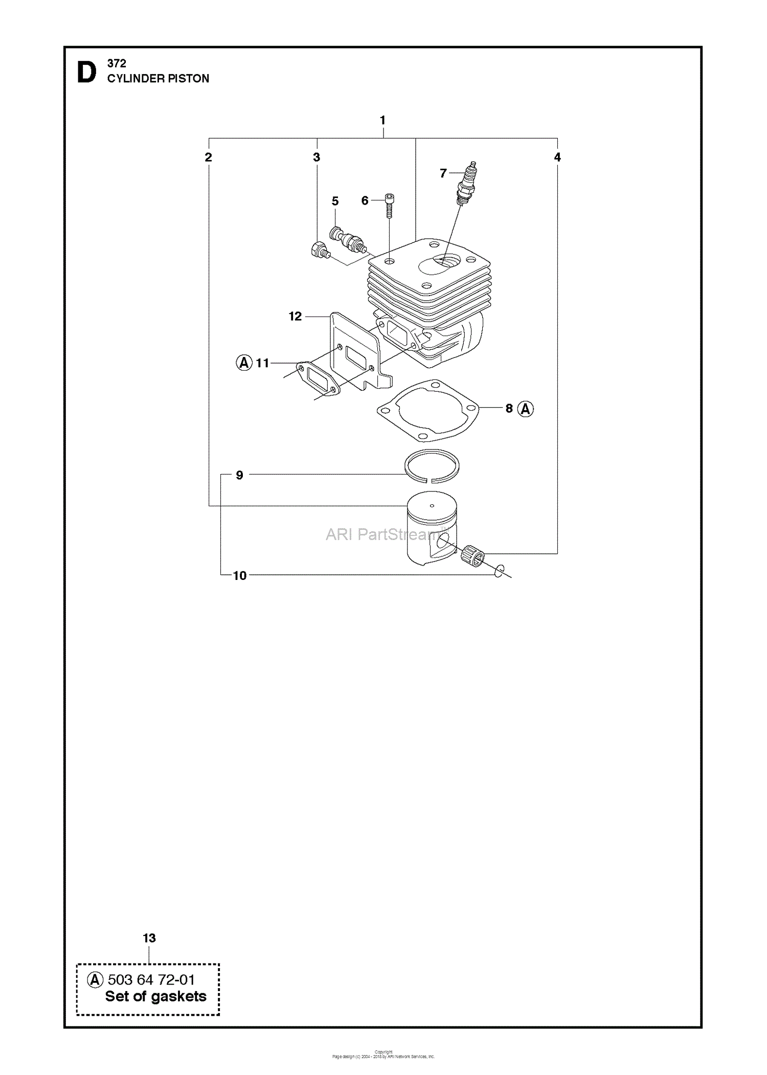 Husqvarna 372 (2011-05) Parts Diagram for CYLINDER PISTON 3 valve engine diagram 