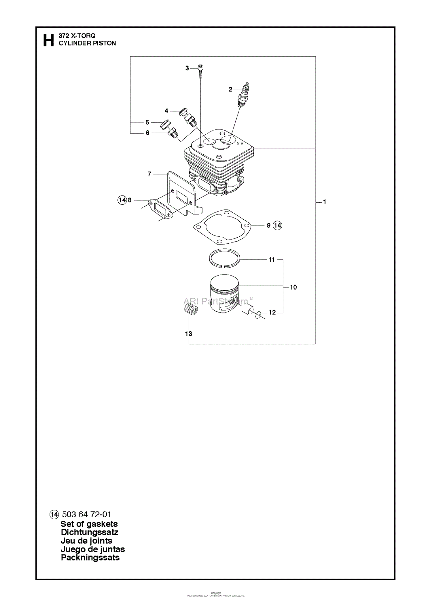 Husqvarna 372 XP X-TORQ (2013-09) Parts Diagram for CYLINDER PISTON