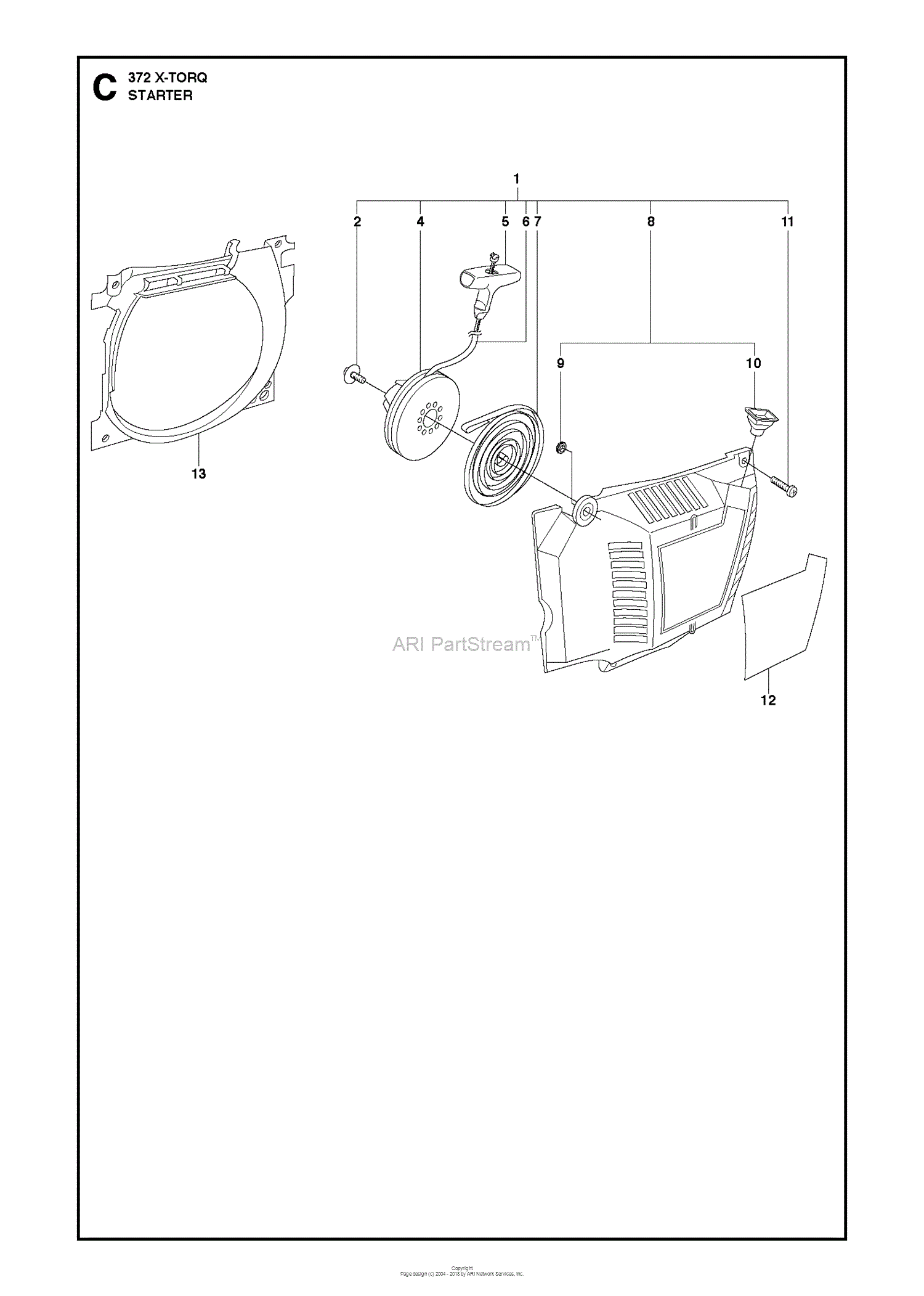 Husqvarna 372 XP X-TORQ (2013-09) Parts Diagram for STARTER diagram of a air filter 