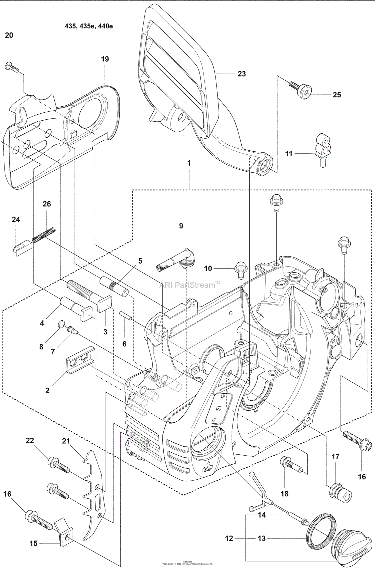 Husqvarna 435 e (2008-05) Parts Diagram for Crankcase / Chainbrake Handle