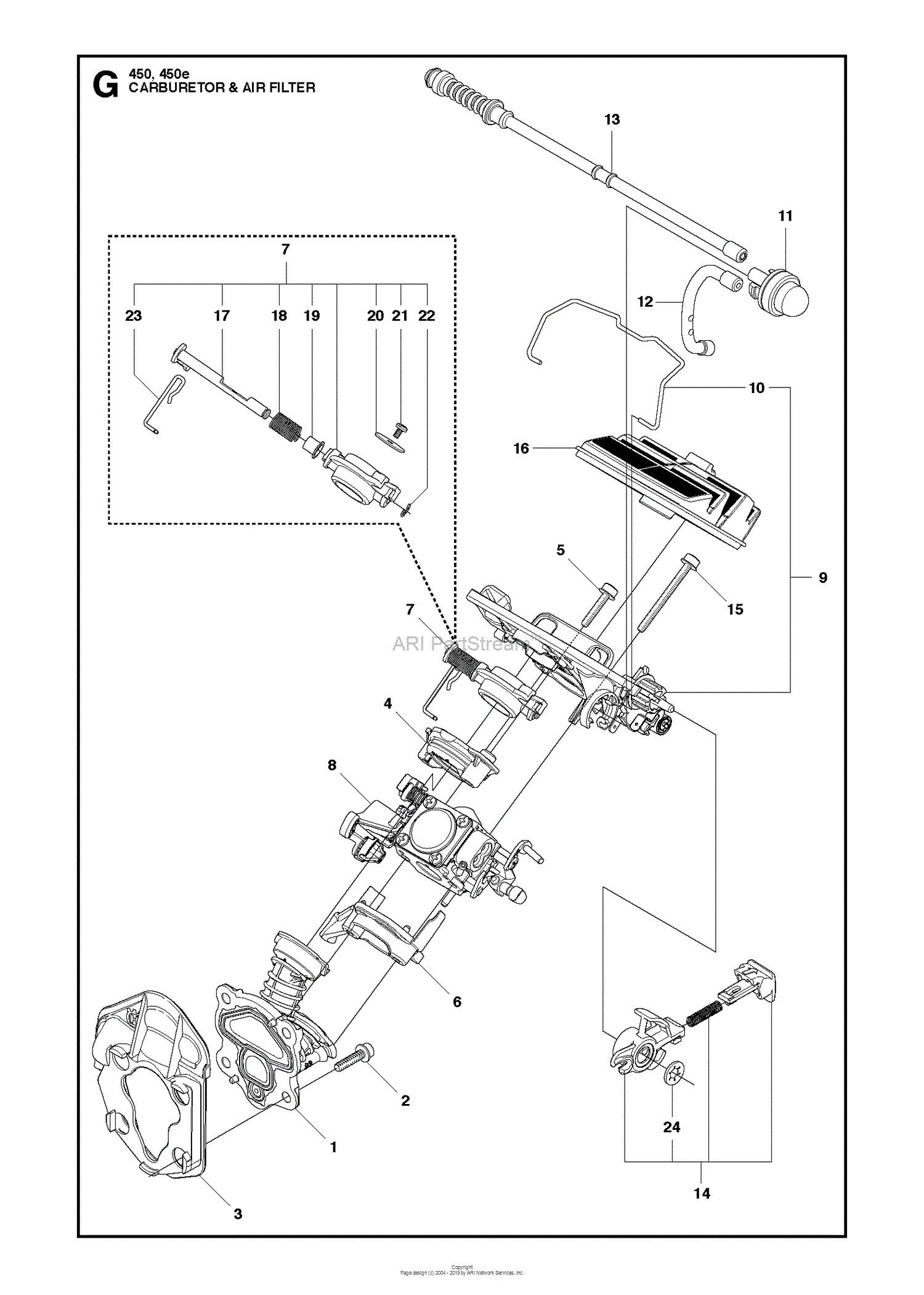 Husqvarna 450 E (2011-07) Parts Diagram for CARBURETOR AIR FILTER