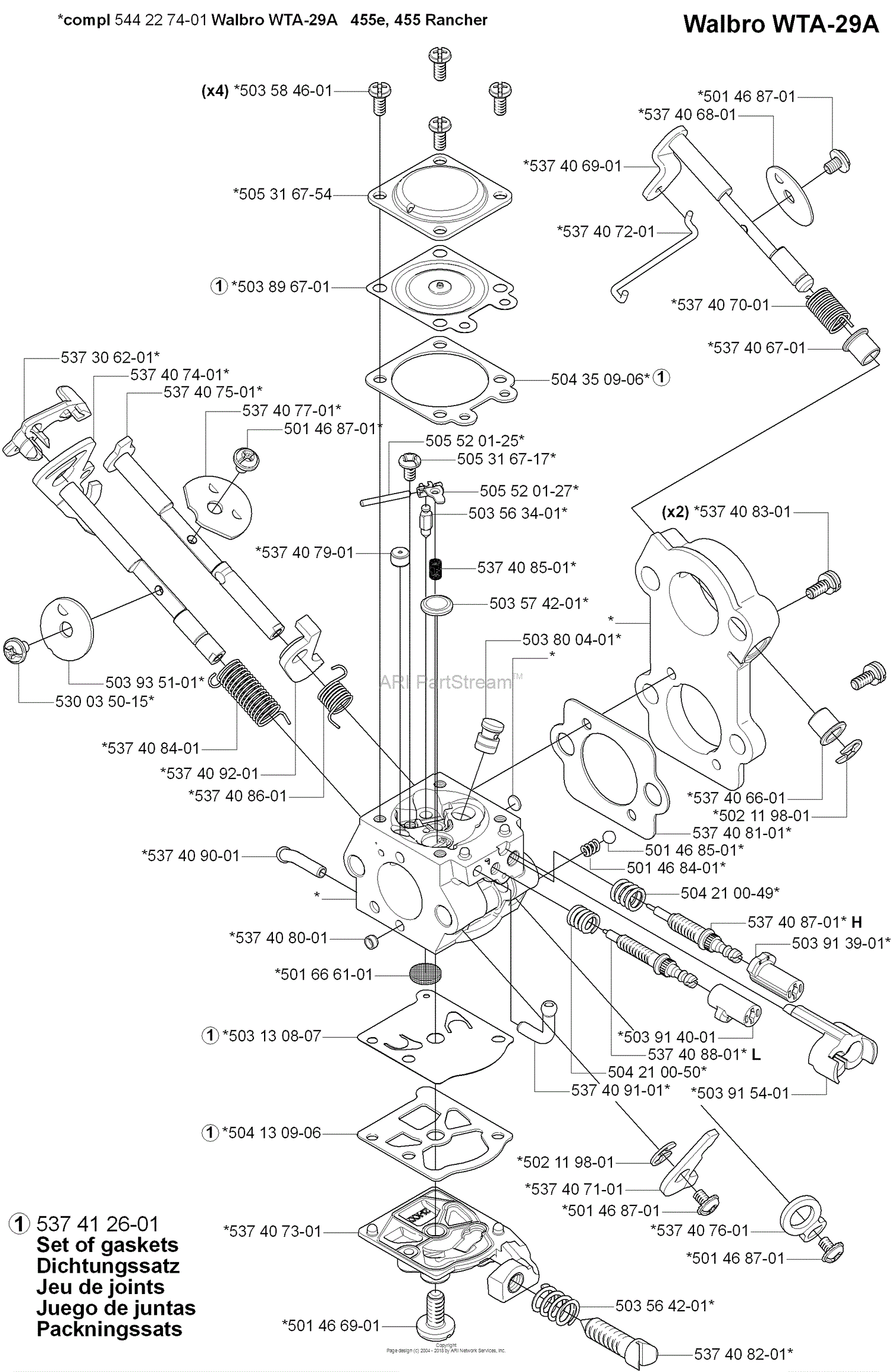 Husqvarna 455 e (2007-01) Parts Diagram for Carburetor Parts Walbro WTA-29A