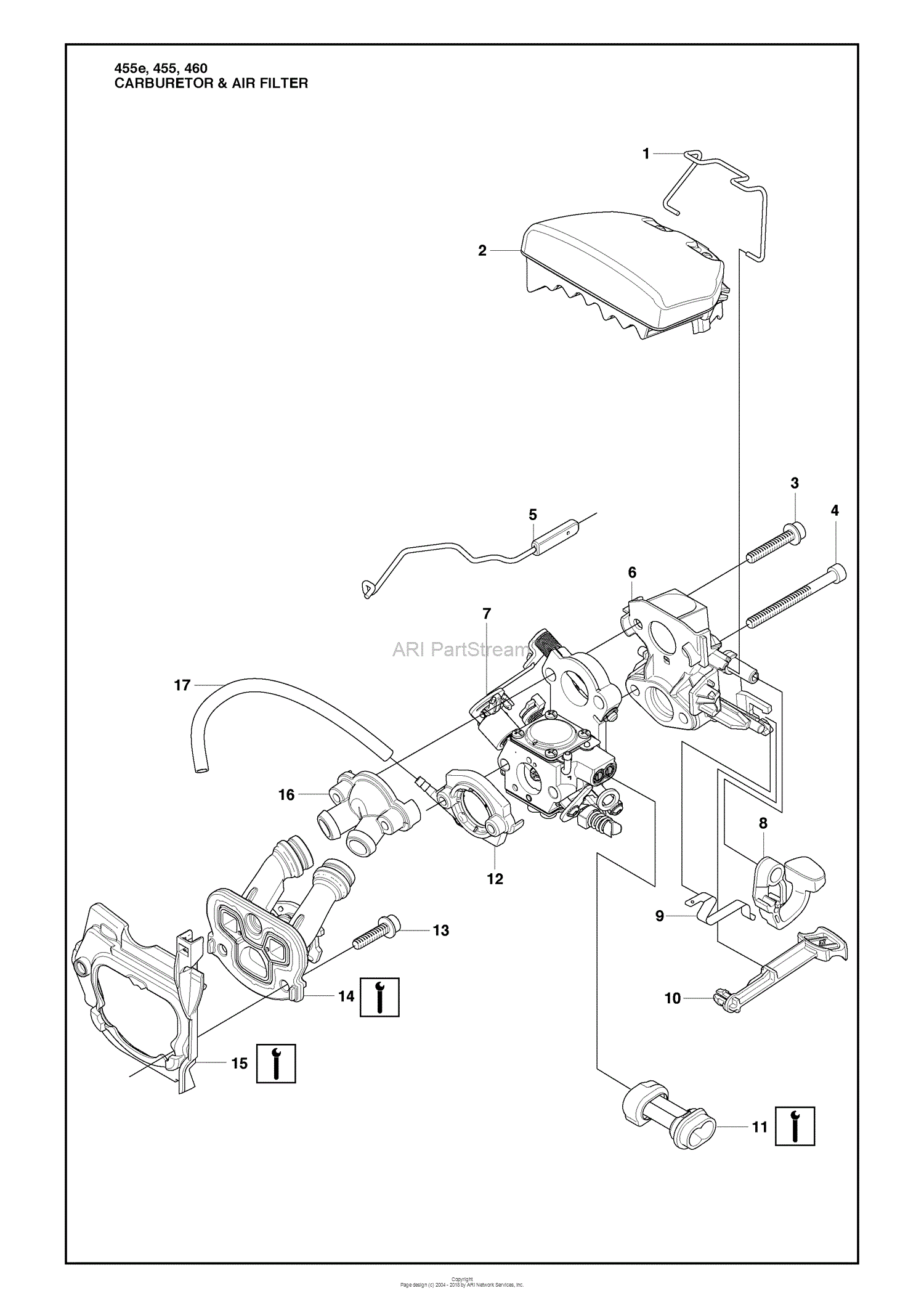 Husqvarna 455 Rancher (2009-10) Parts Diagram for Carburetor & Air Filter