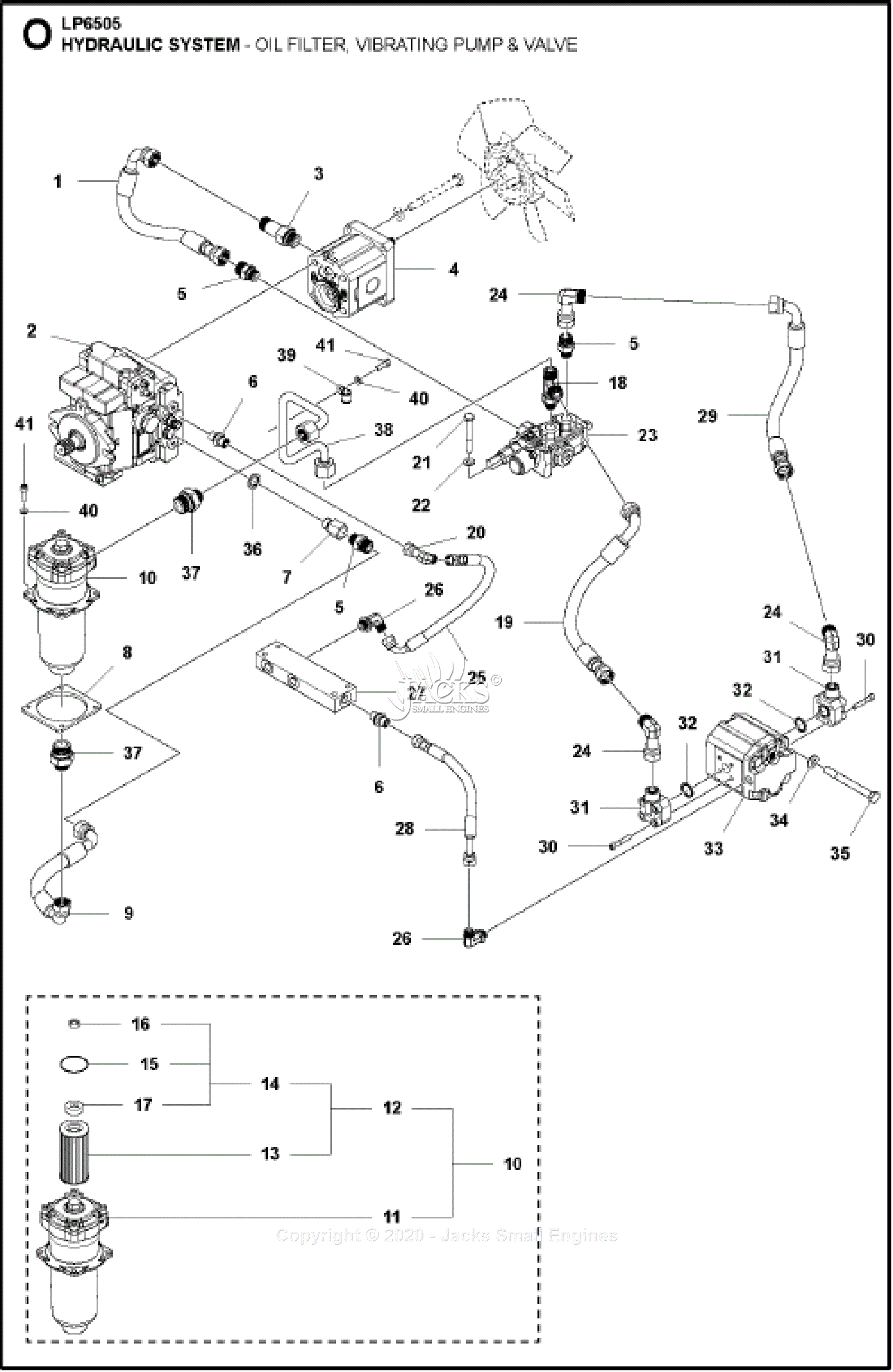 Husqvarna LP 6505 (2019-08) Parts Diagram for Hydraulic System - Oil  Filter, Vibrating Pump & Valve