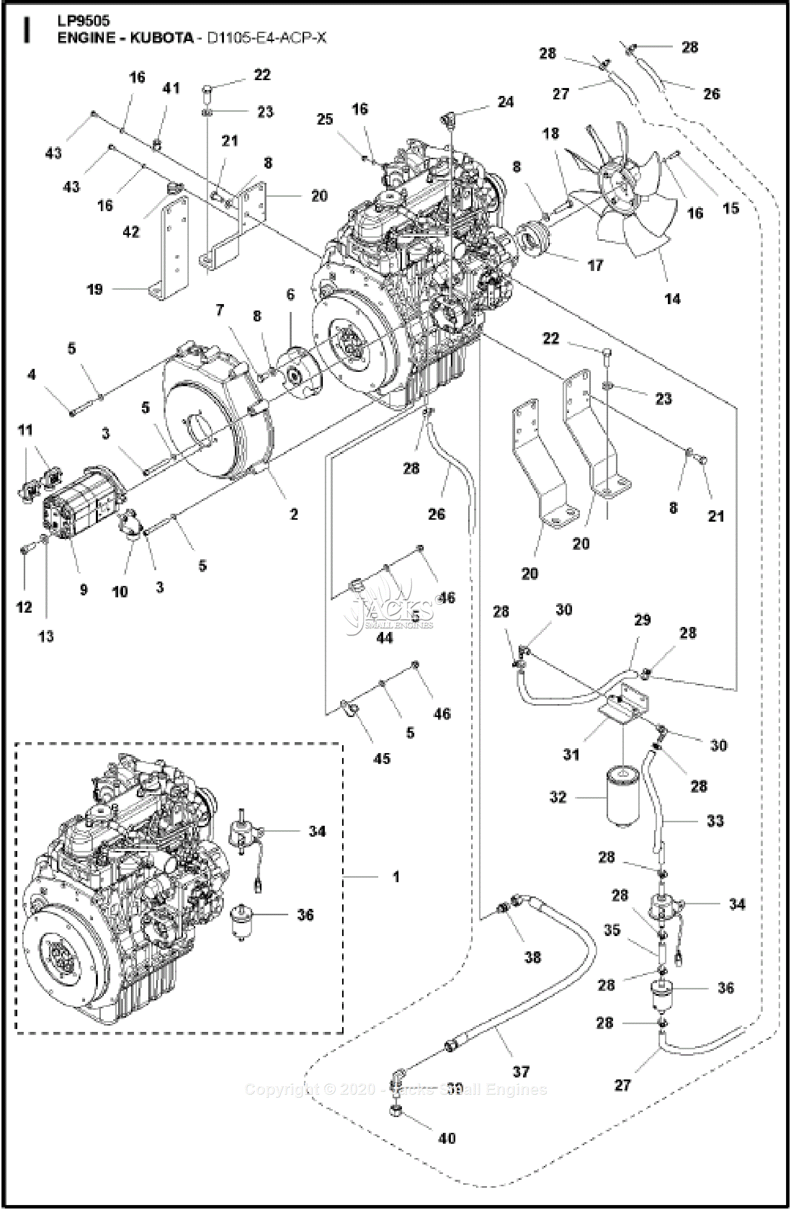 Husqvarna LP 9505 (201905) Parts Diagram for Engine Kubota