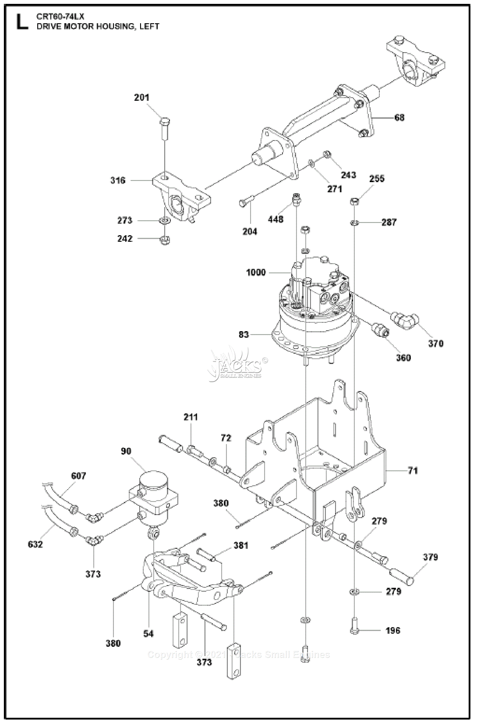 Husqvarna CRT 60-74LX Parts Diagram for Drive Motor Housing, Left