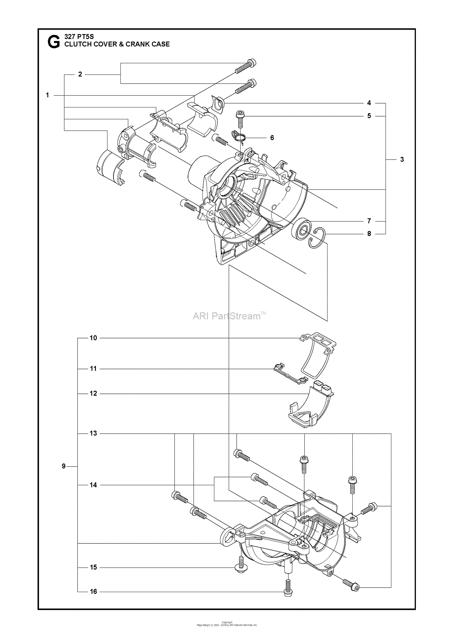 Husqvarna 327 PT5S (2011-06) Parts Diagram for CLUTCH COVER CRANK CASE