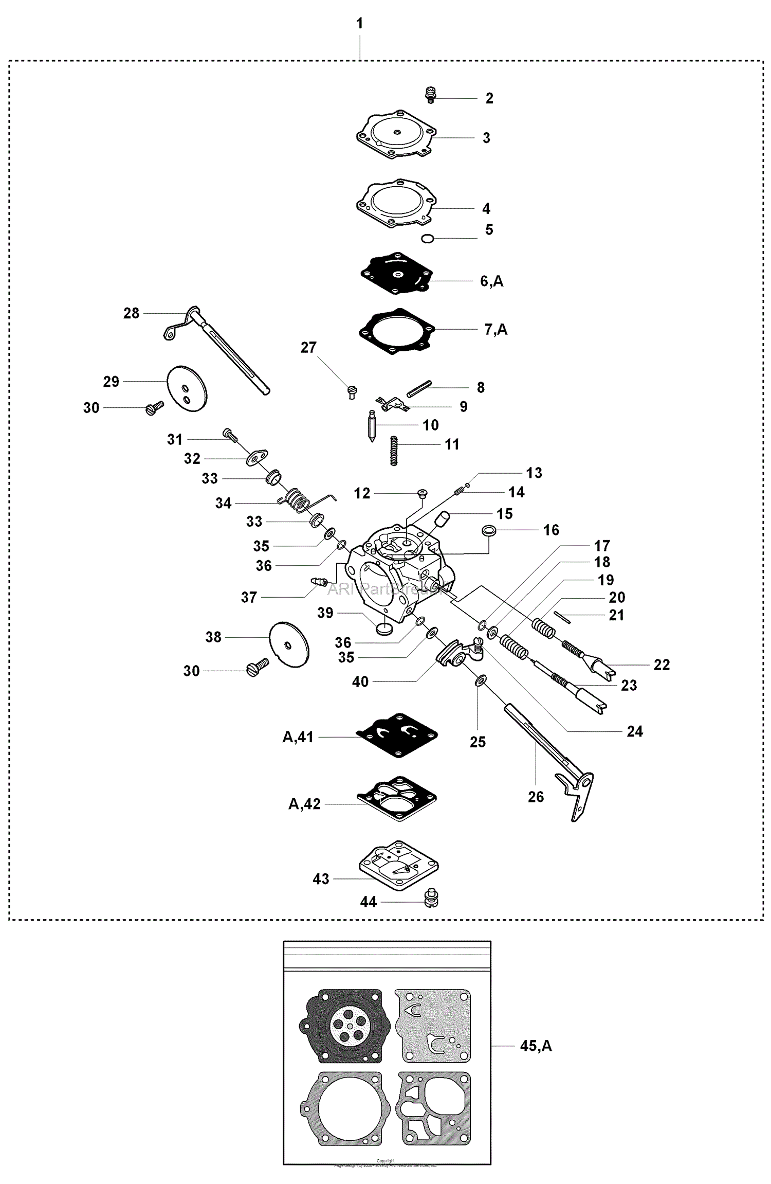 Husqvarna K 1250 (2007-01) Parts Diagram for Carburettor and Gasket Kit