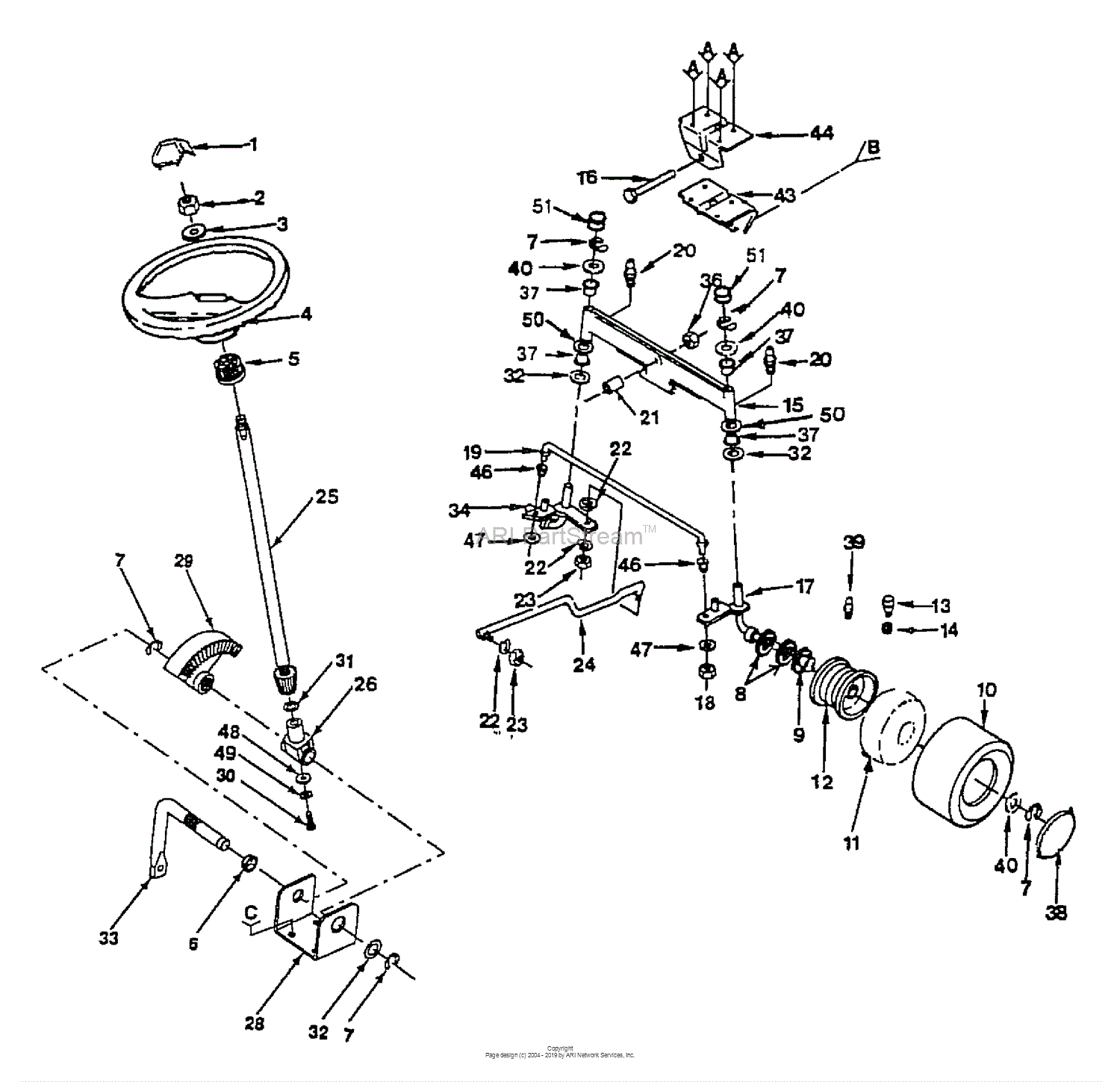 Husqvarna GT 160 (H1644C) (1991-08) Parts Diagram for Steering, Front ...