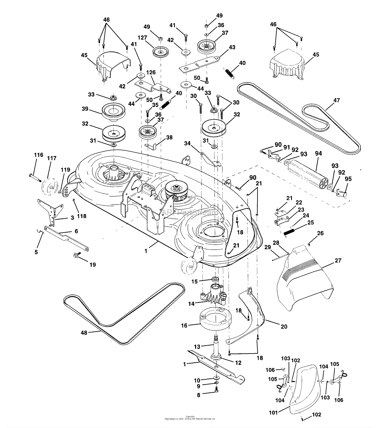 Husqvarna GT 200 (1995-08) Parts Diagram for Mower Deck