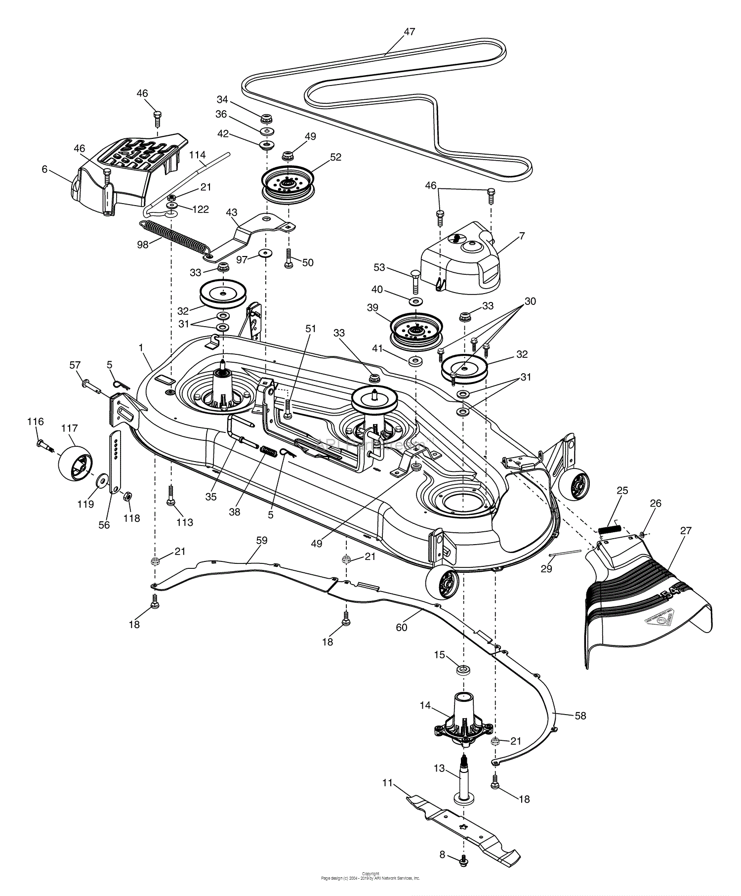 Husqvarna GT 2254 (96023000500) (2005-05) Parts Diagram for Mower Deck