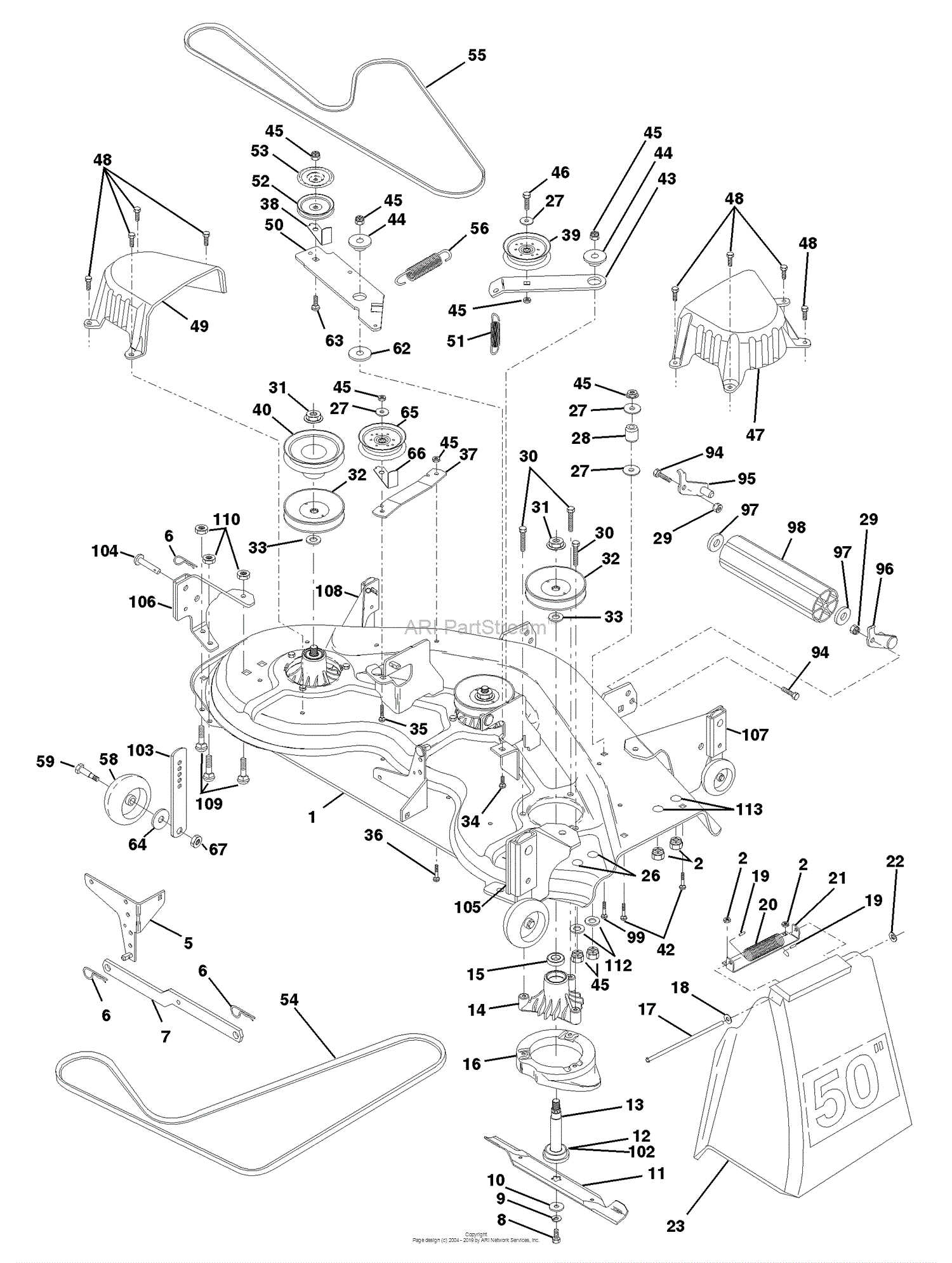 Husqvarna GTH 220 (954140012D) (1998-07) Parts Diagram for Mower Deck