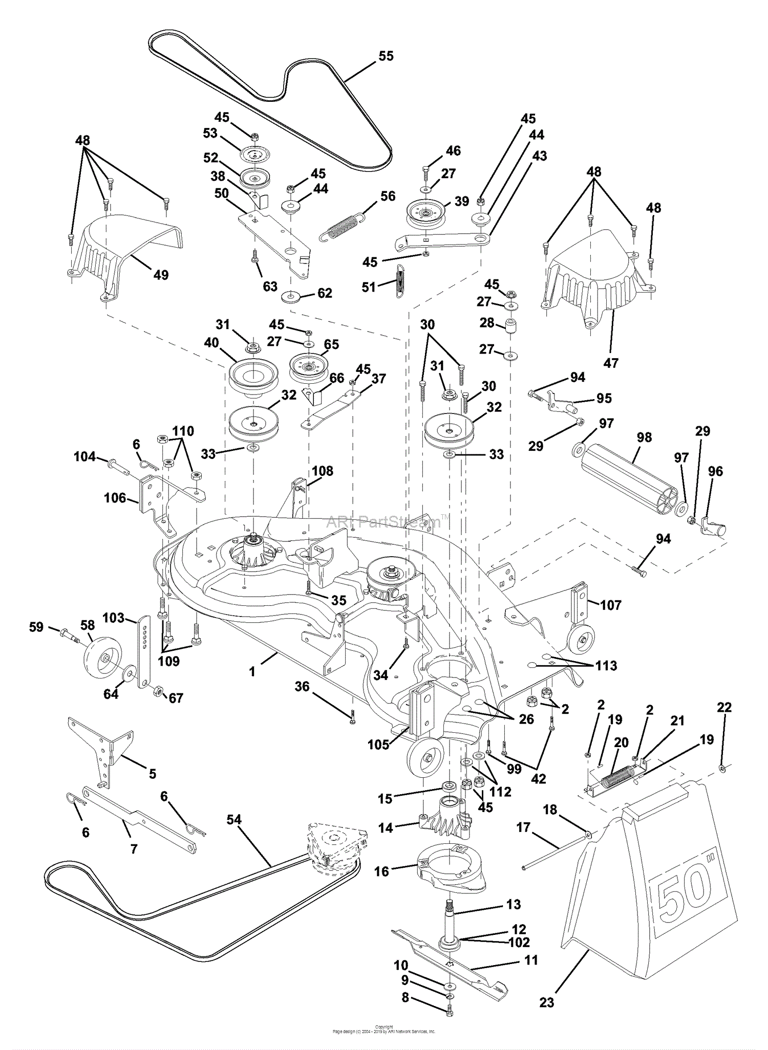 Husqvarna GTH 2250 B (954567093) (2001-02) Parts Diagram for Mower Deck