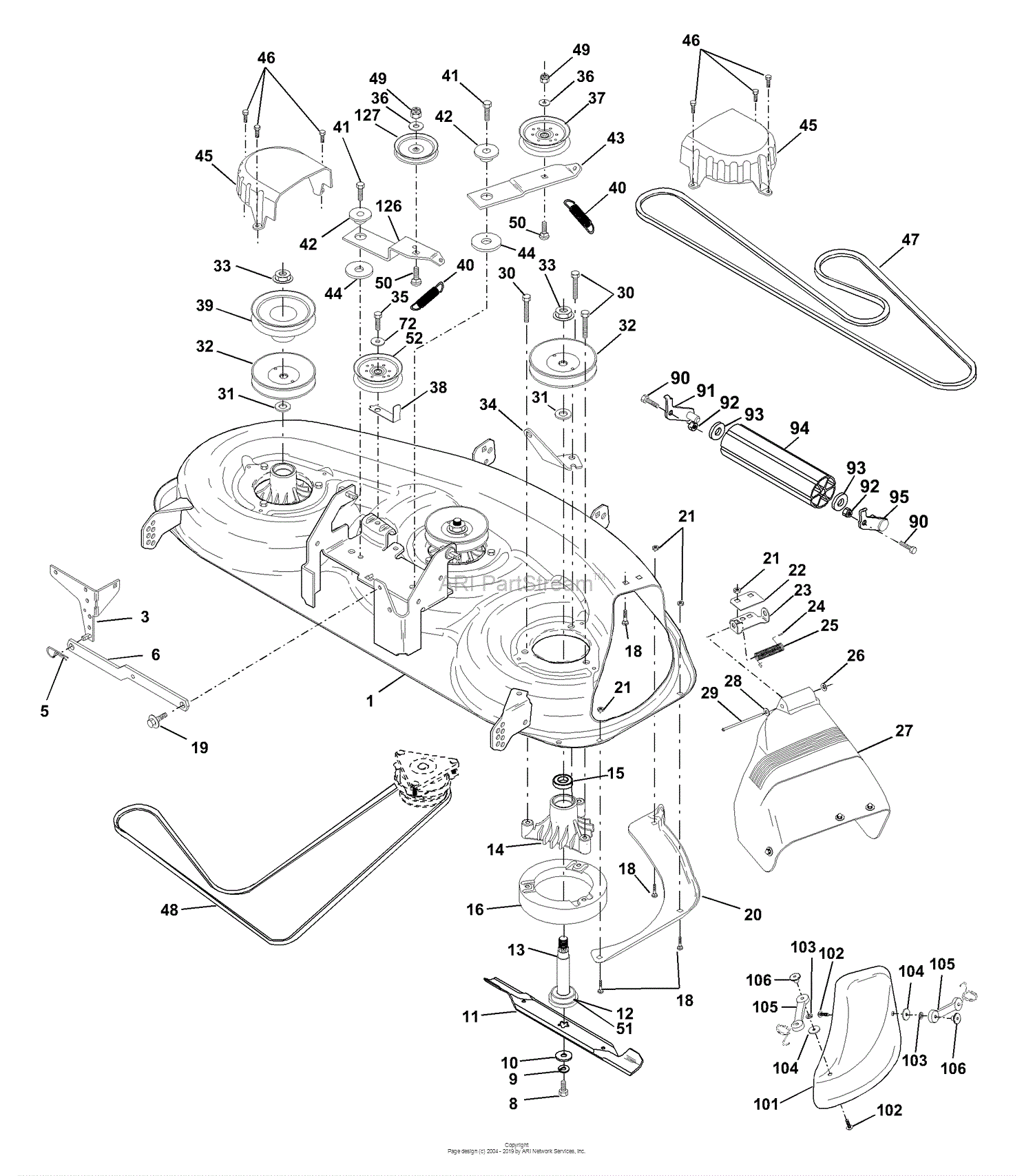 Husqvarna GTVH 205 (954140102B) (2000-03) Parts Diagram for Mower Deck