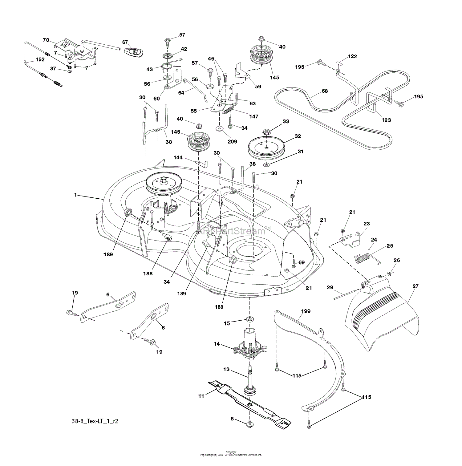 Husqvarna LTH 1538 (96043003801) (2007-08) Parts Diagram for Mower Deck