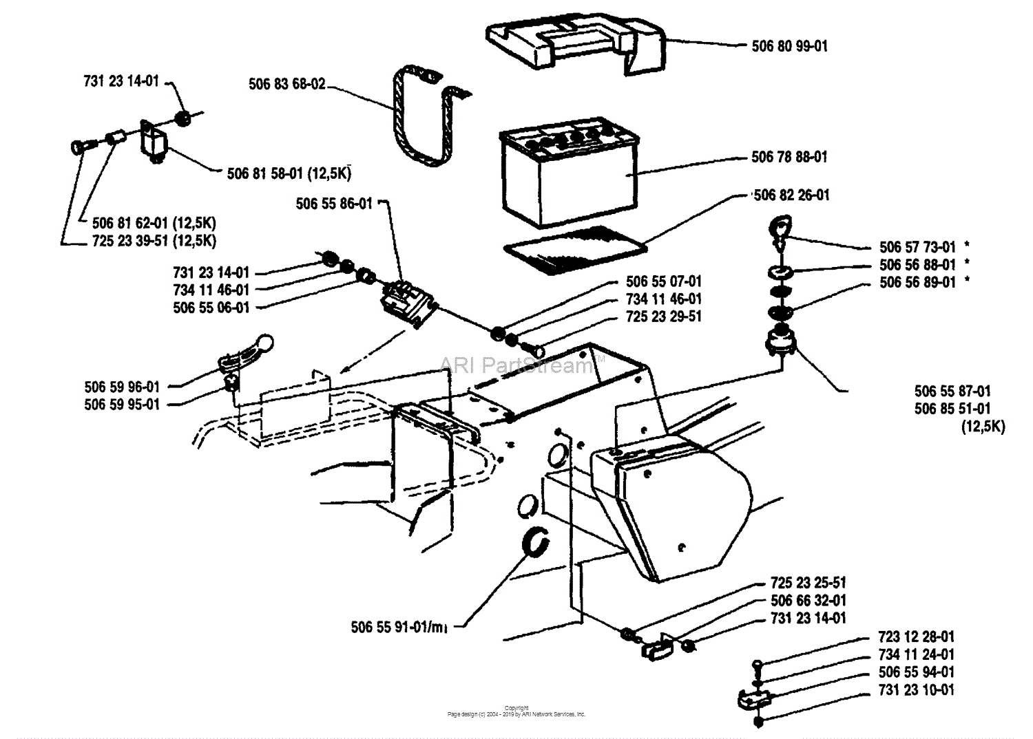 skade tolerance Engager Husqvarna Rider 850 12 5K (1991-01) Parts Diagram for Battery Housing