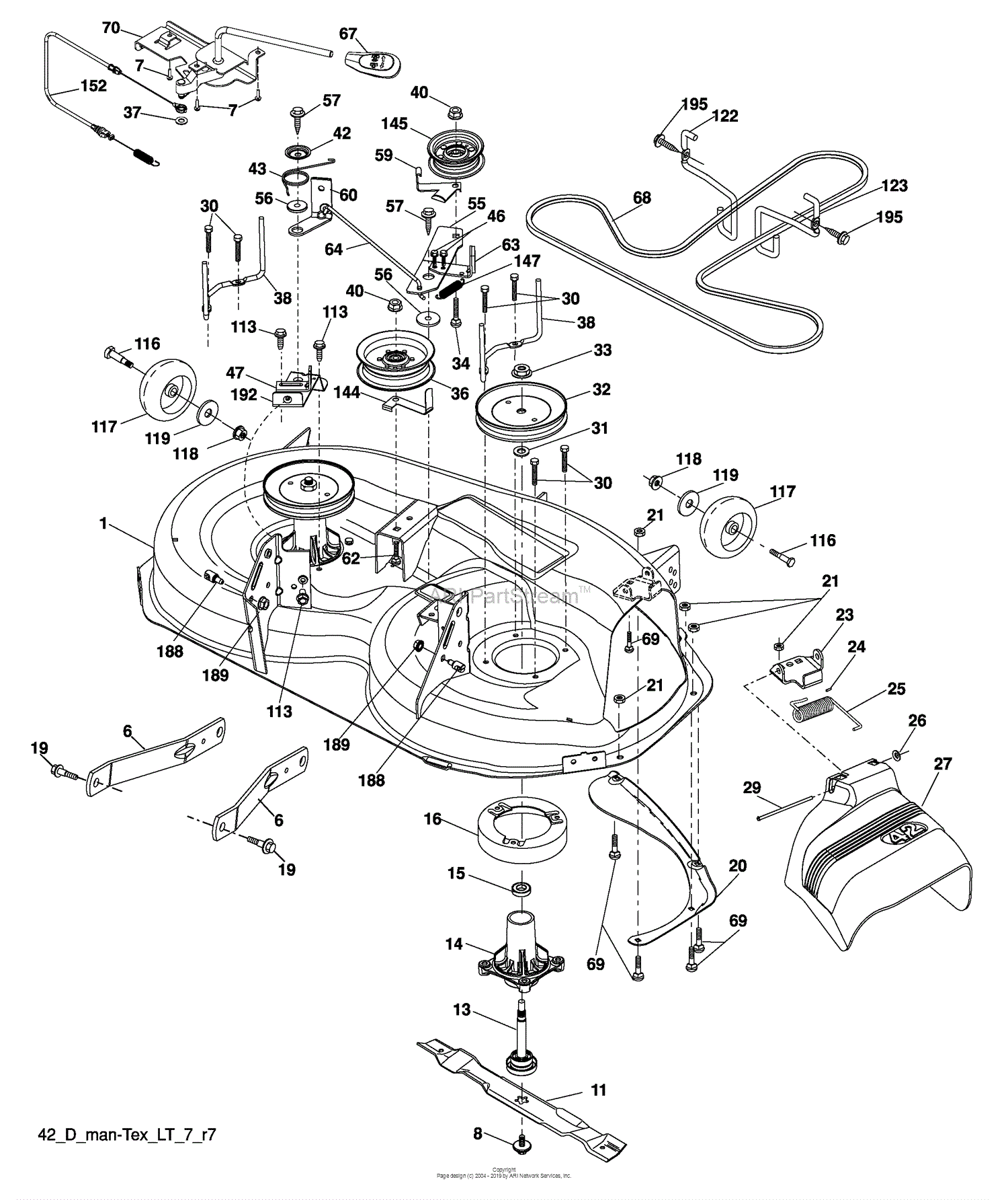 Husqvarna YT 1942 (96043002500) (2008-04) Parts Diagram for Mower Deck