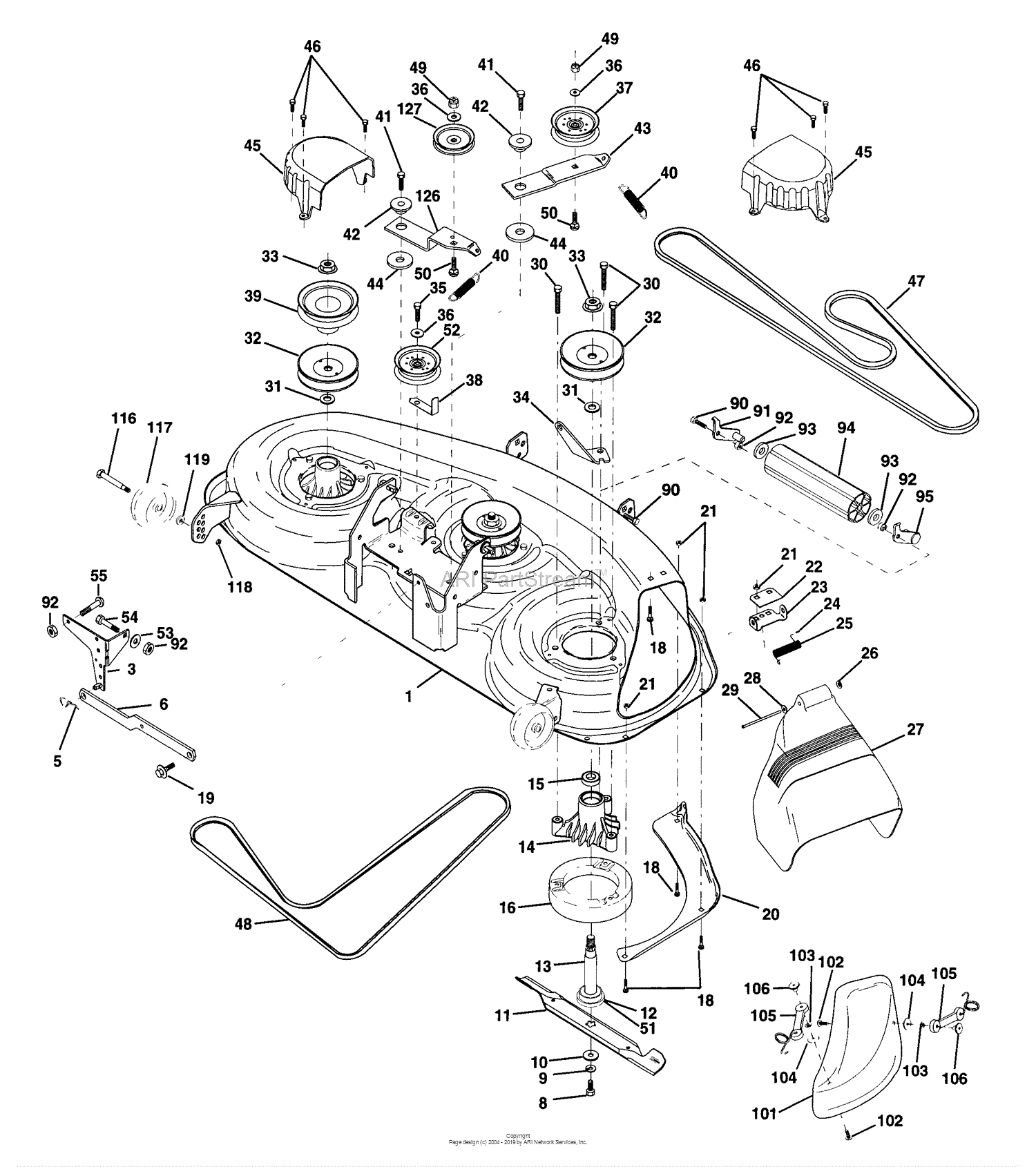 Husqvarna YTH 180 (199712) Parts Diagram for Mower Deck