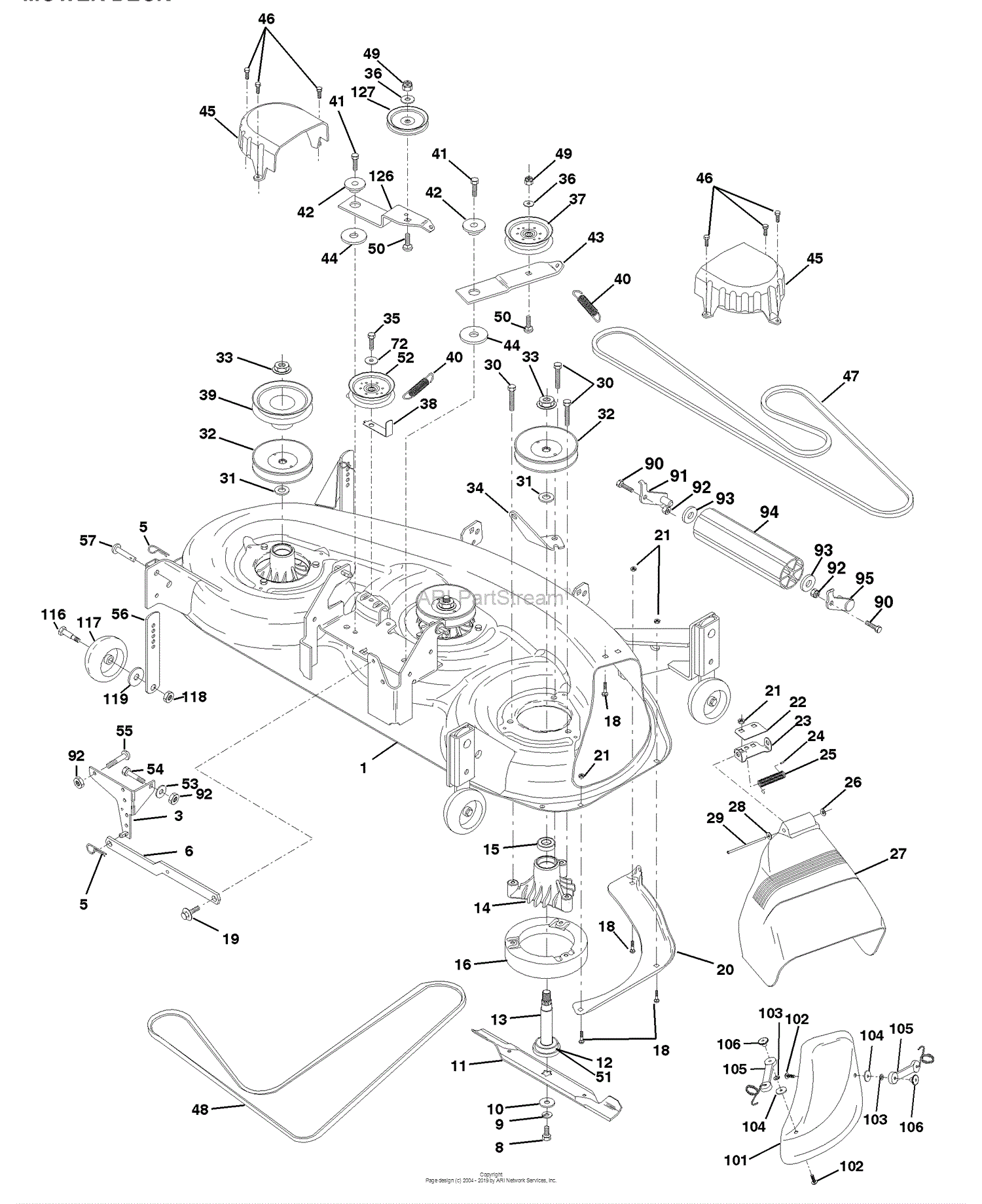 Husqvarna YTH 180 (954140010E) (1998-02) Parts Diagram for Mower Deck