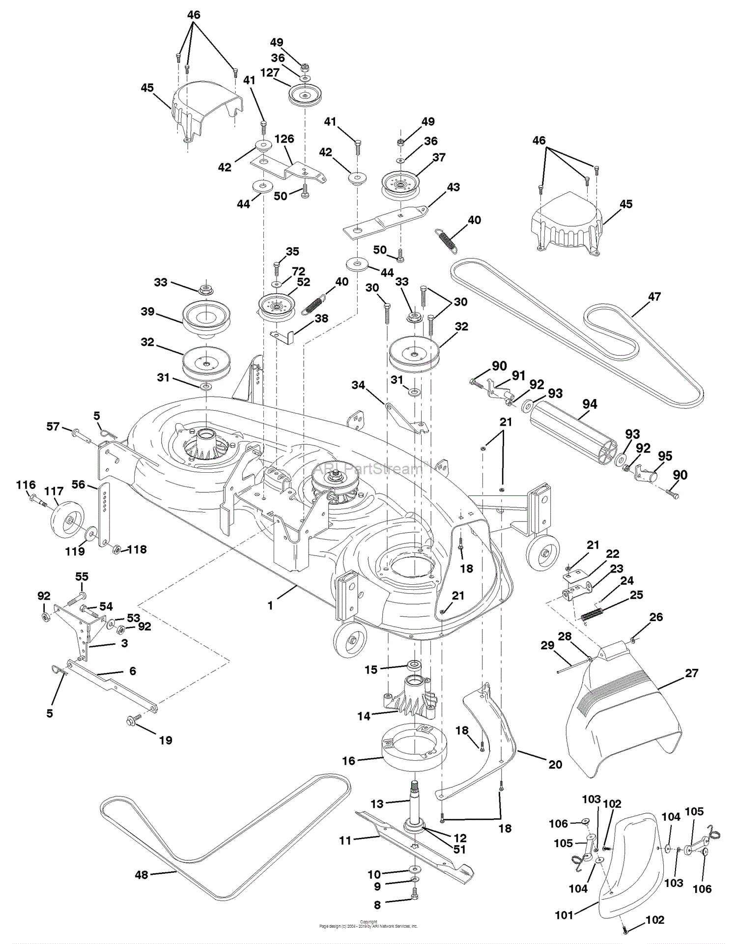 Husqvarna YTH 180 (954140010F) (1998-07) Parts Diagram for Mower Deck