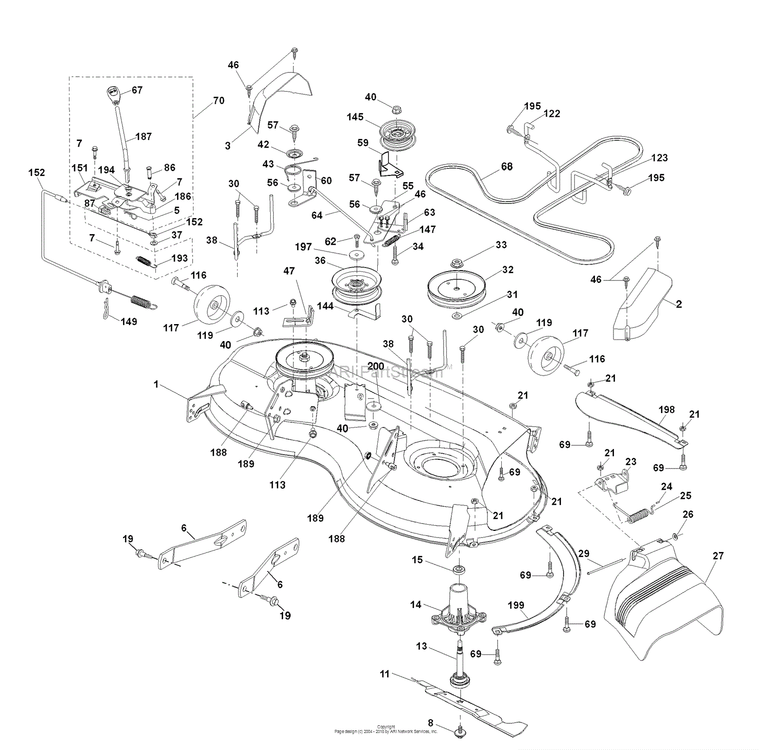 Husqvarna YTH 20 K 46 (96045000400) (2006-11) Parts Diagram for Mower Deck