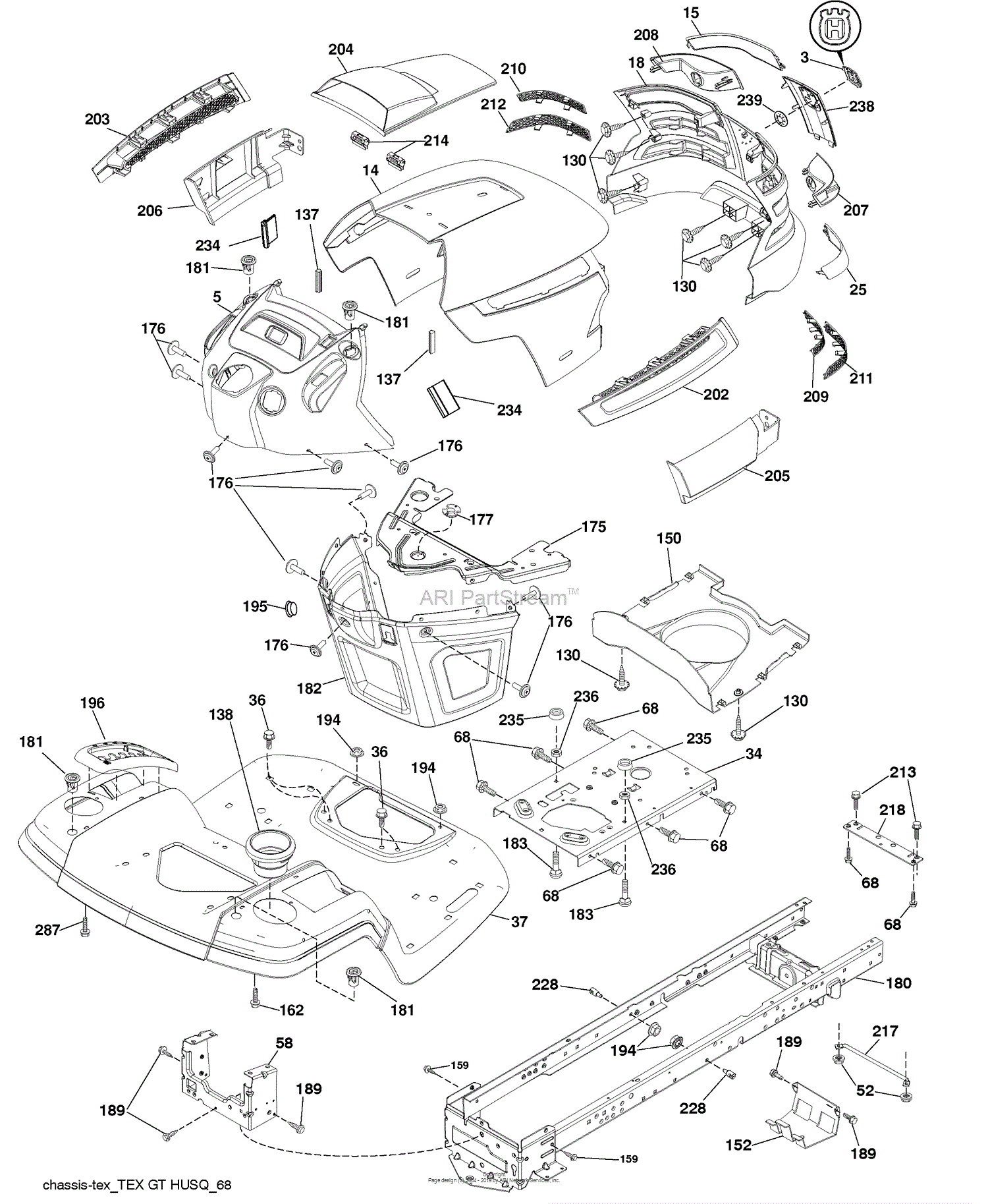 Husqvarna YTH 22 V 46 (96043010100) (2010-04) Parts Diagram for Chassis