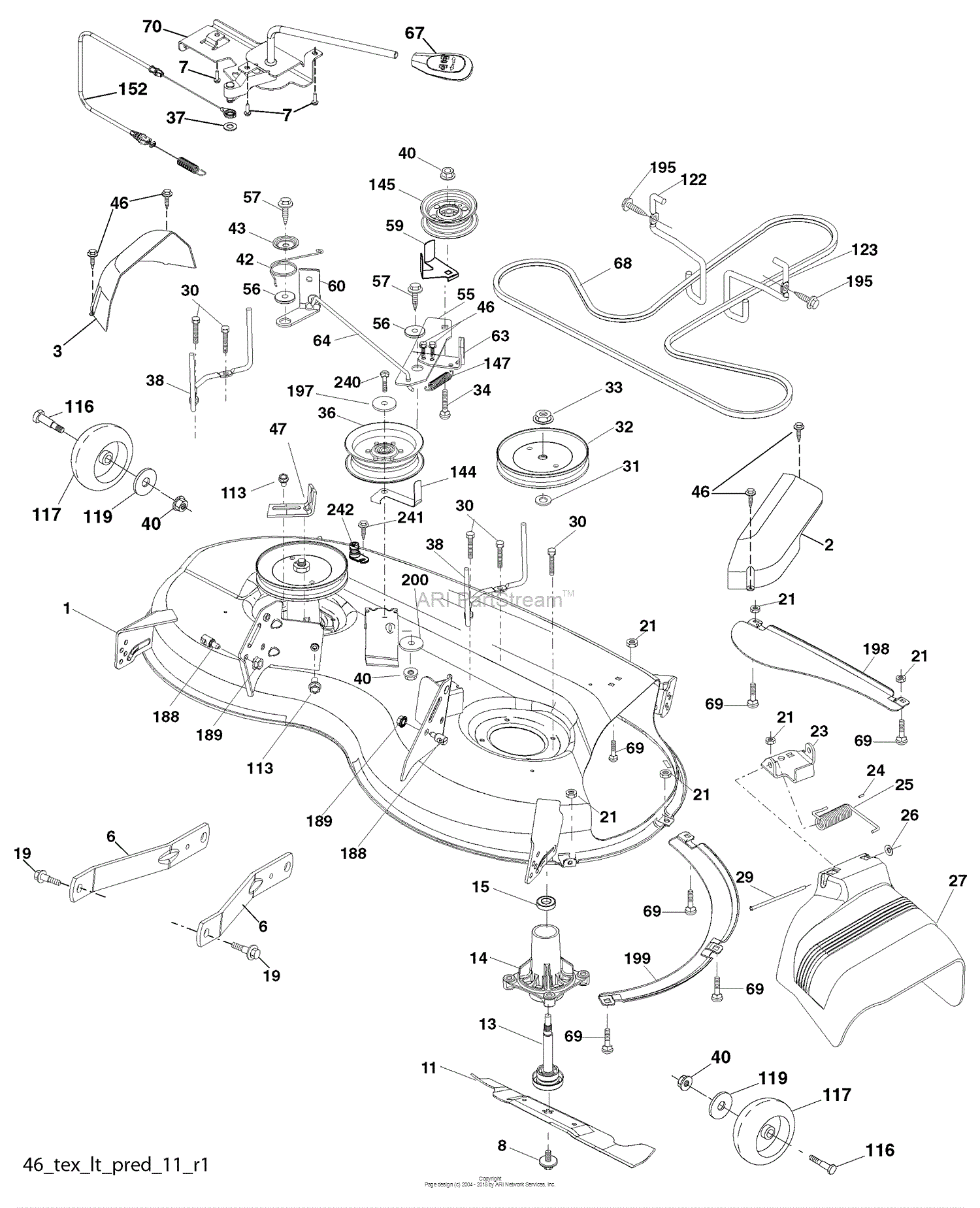 Husqvarna YTH 22 V 46 (96043010100) (2010-04) Parts Diagram for Mower Deck