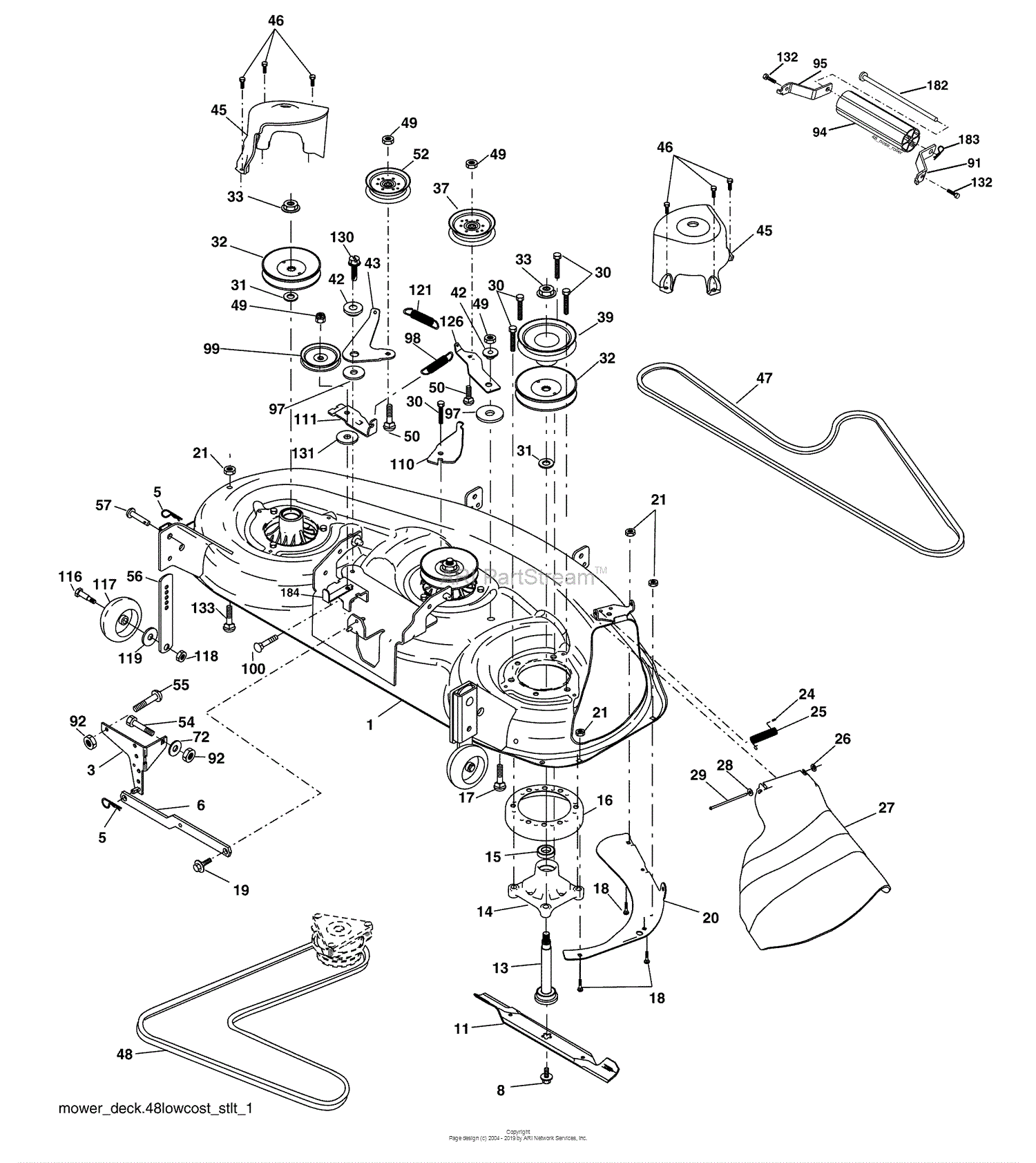 Husqvarna YTH 2448 (96015000102) (2005-03) Parts Diagram for Mower Deck