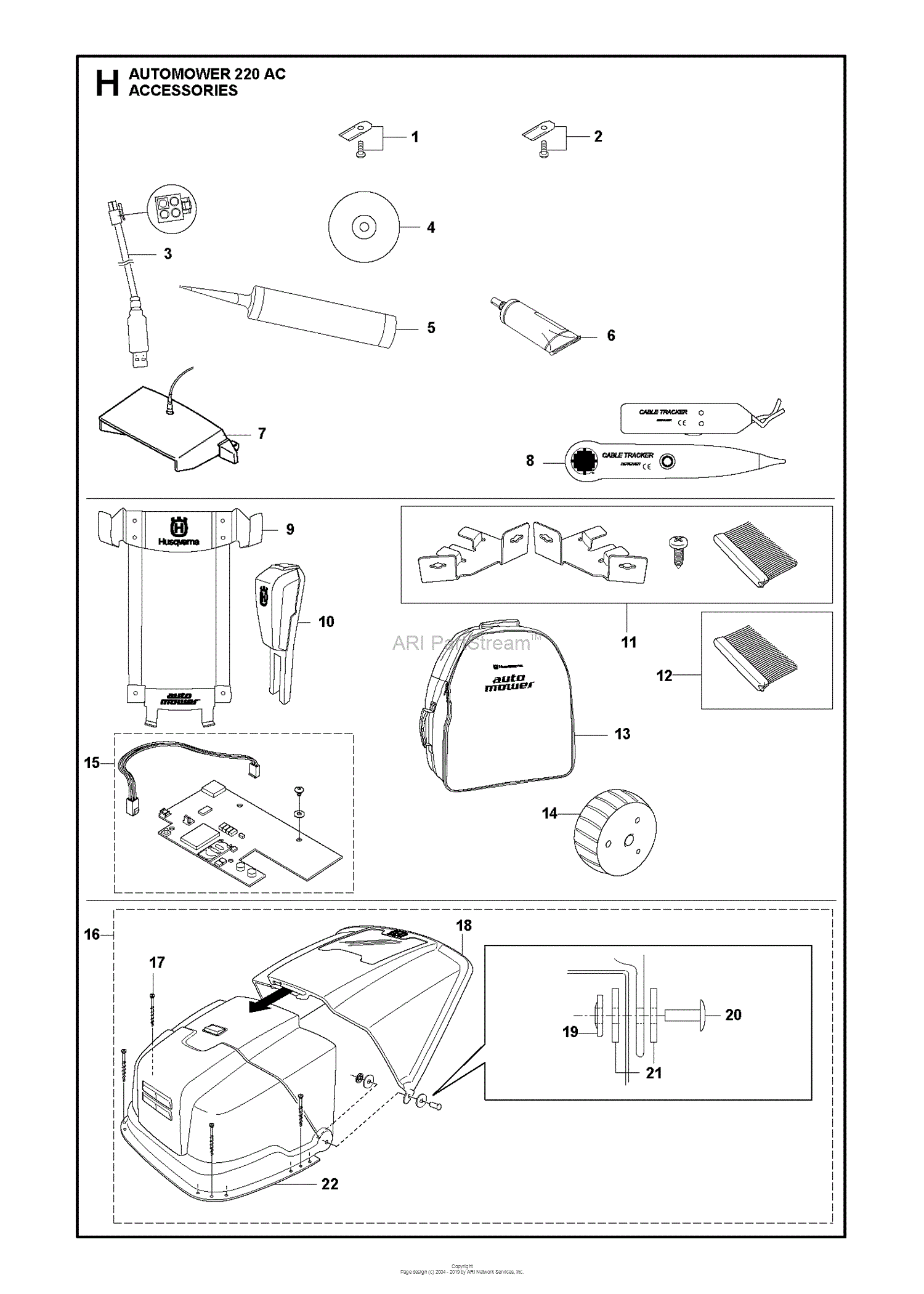 Forstyrrelse Vær stille færge Husqvarna AUTOMOWER 220 AC (2013-01) Parts Diagram for ACCESSORIES