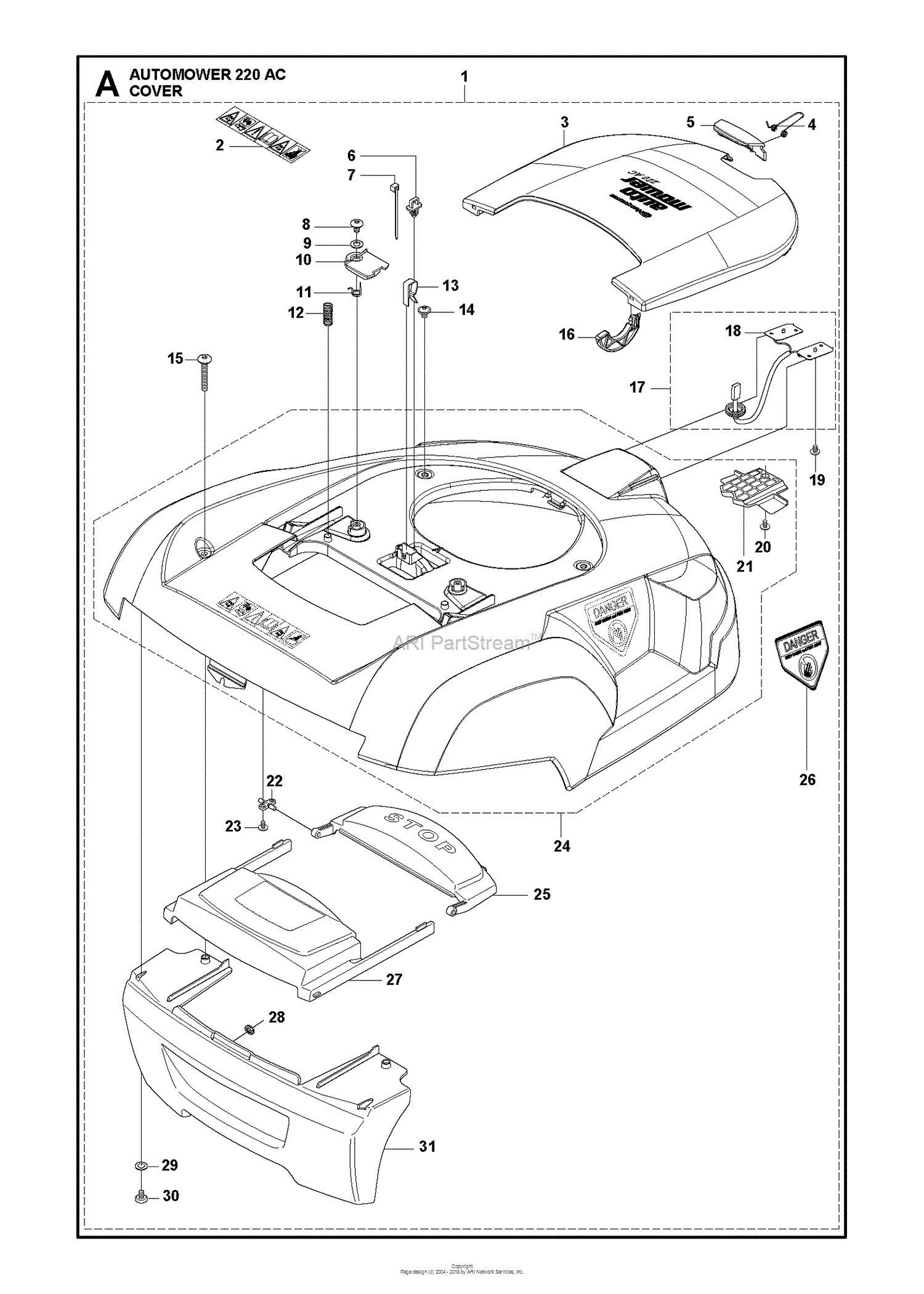 disk Clip sommerfugl Troubled Husqvarna AUTOMOWER 220 AC (2013-01) Parts Diagram for COVER